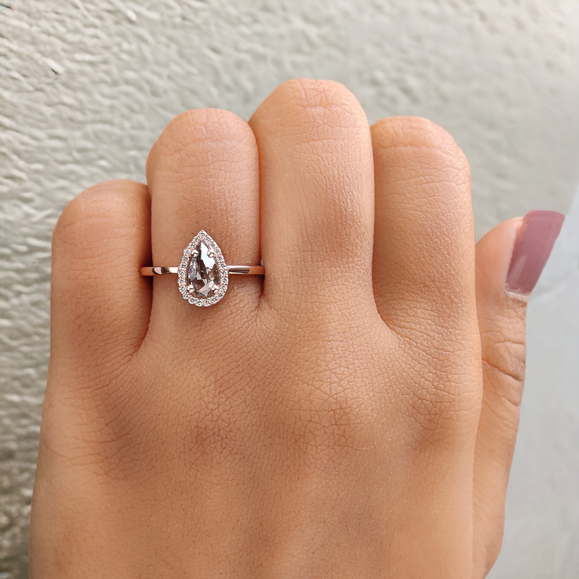 Pear Cut Salt And Pepper Diamond Ring 0.59 Ct 7.85 MM Pear Diamond Ring 14K Solid Rose Gold Silver Pear Engagement Ring Gift For Her QN138