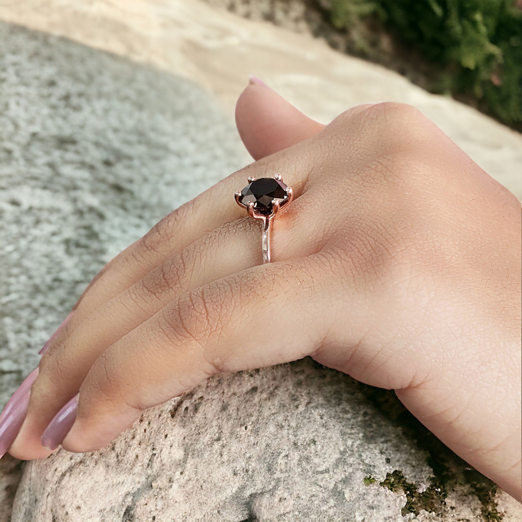 Round Cut Black Color Diamond Ring 2.65 Ct 8.55 MM Round Shape Diamond Ring 14K Solid Rose Gold Silver Engagement Ring Gift For Her QL9631