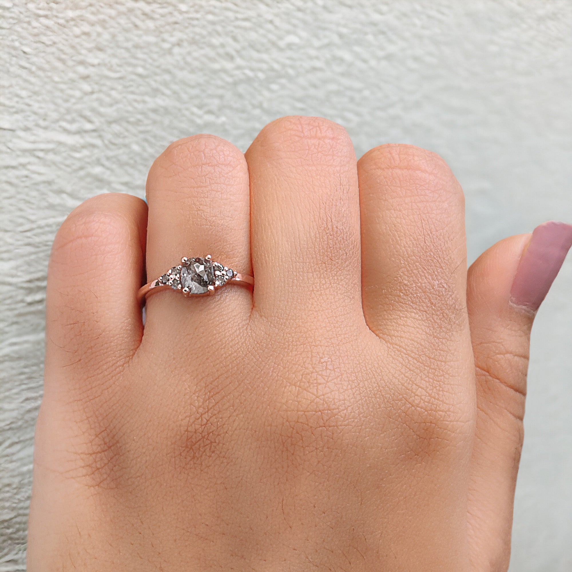 Cushion Salt and Pepper Diamond Ring, Salt and Pepper Cushion Diamond Engagement Ring, Cushion Ring, Cushion Cut Ring, Solitaire Ring QN723