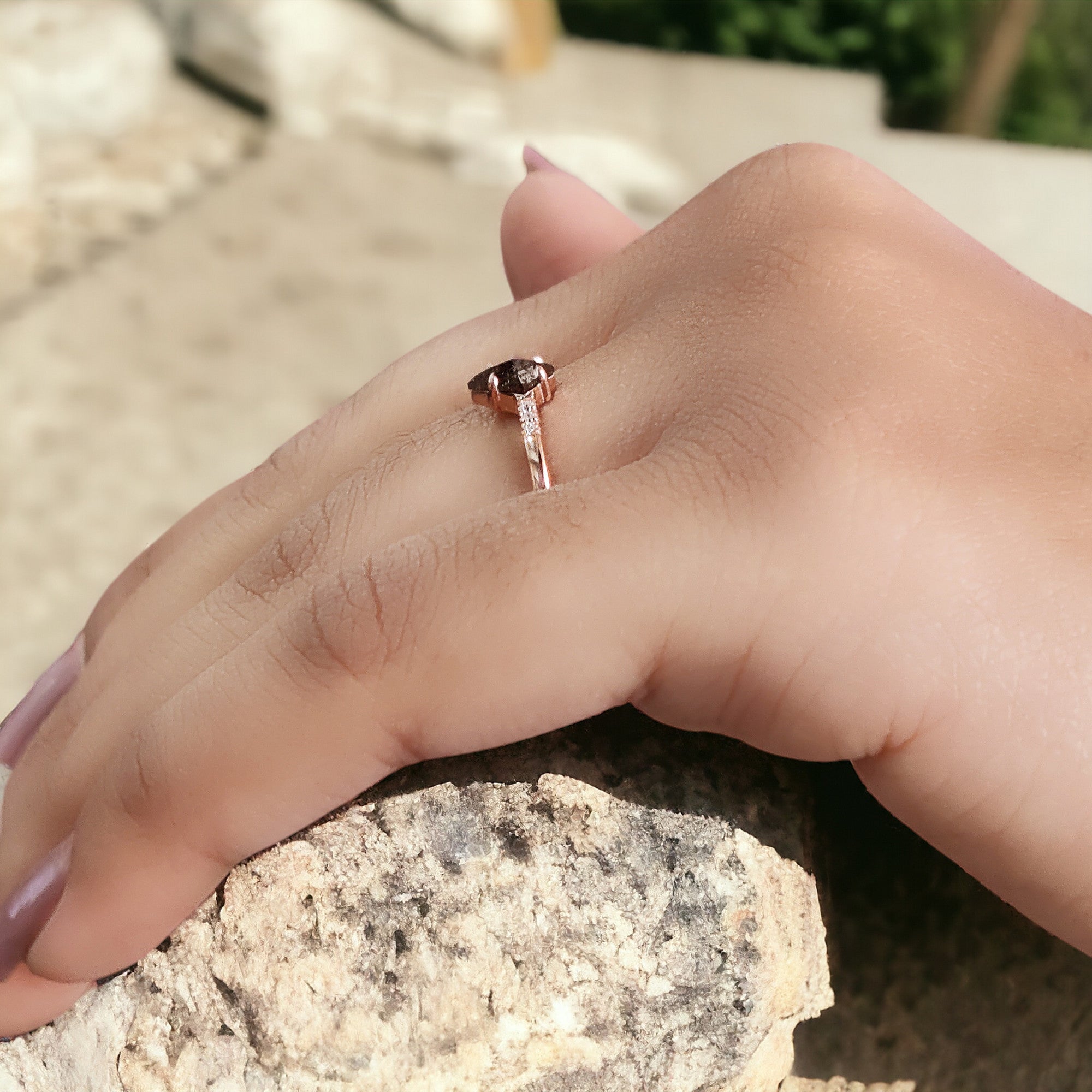 Kite Cut Salt And Pepper Diamond Ring 0.38 Ct 6.47 MM Kite Diamond Ring 14K Solid Rose Gold Silver Kite Engagement Ring Gift For Her QN2103