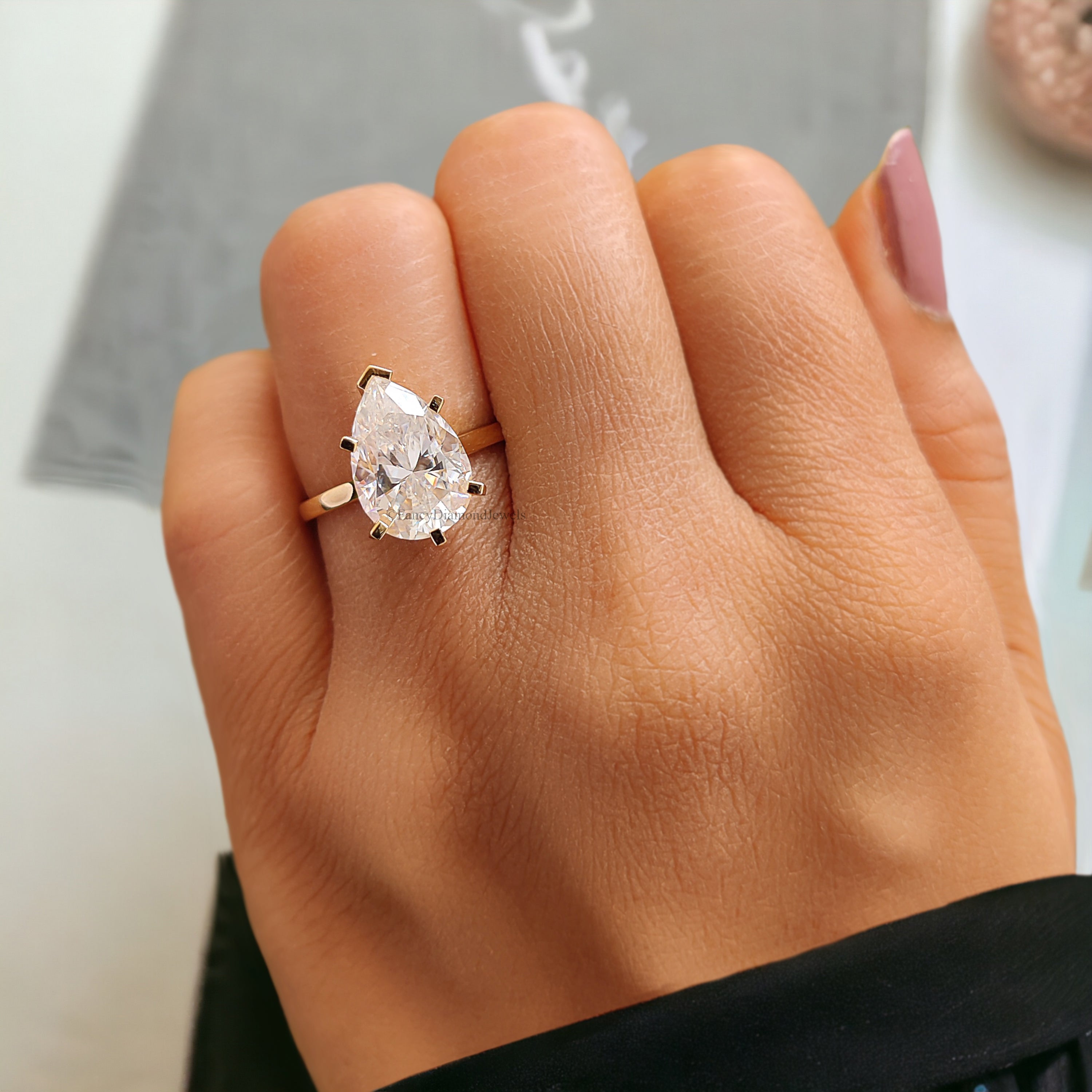 Pear Shaped Solitaire Engagement Ring 2.80 CT Pear Cut Colorless Moissanite Ring Anniversary Ring Bridal Wedding Ring Gift For Her FD210
