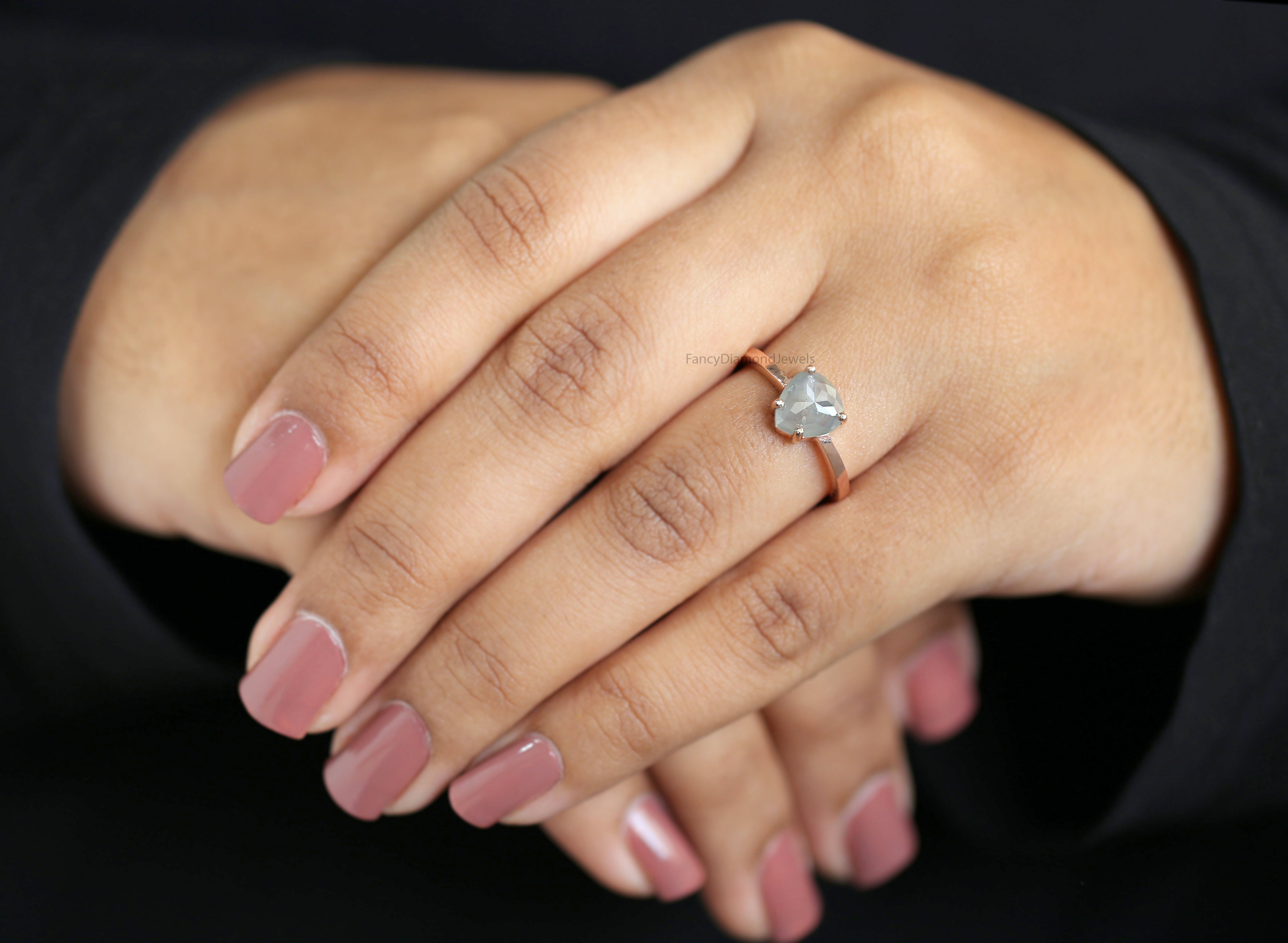 Heart Salt And Pepper Diamond Ring 1.30 Ct 7.80 MM Heart Shape Diamond Ring 14K Solid Rose Gold Silver Engagement Ring Gift For Her QL7227