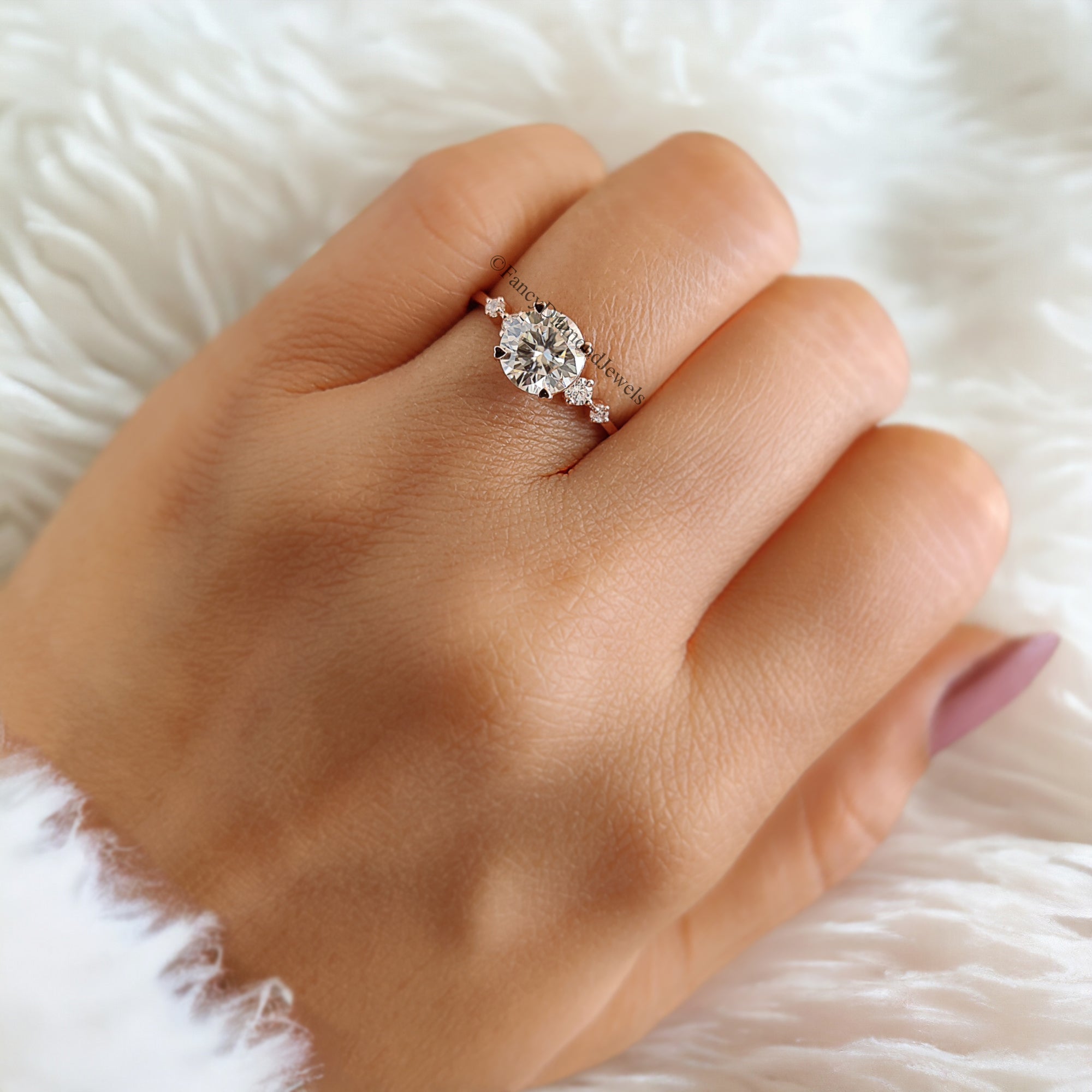 Dainty Engagement Ring 7 MM Round Cut Moissanite Ring 14K Rose Gold Ring Prong Set Ring Stack Ring Promise Bridal Ring Ring For Women FD105