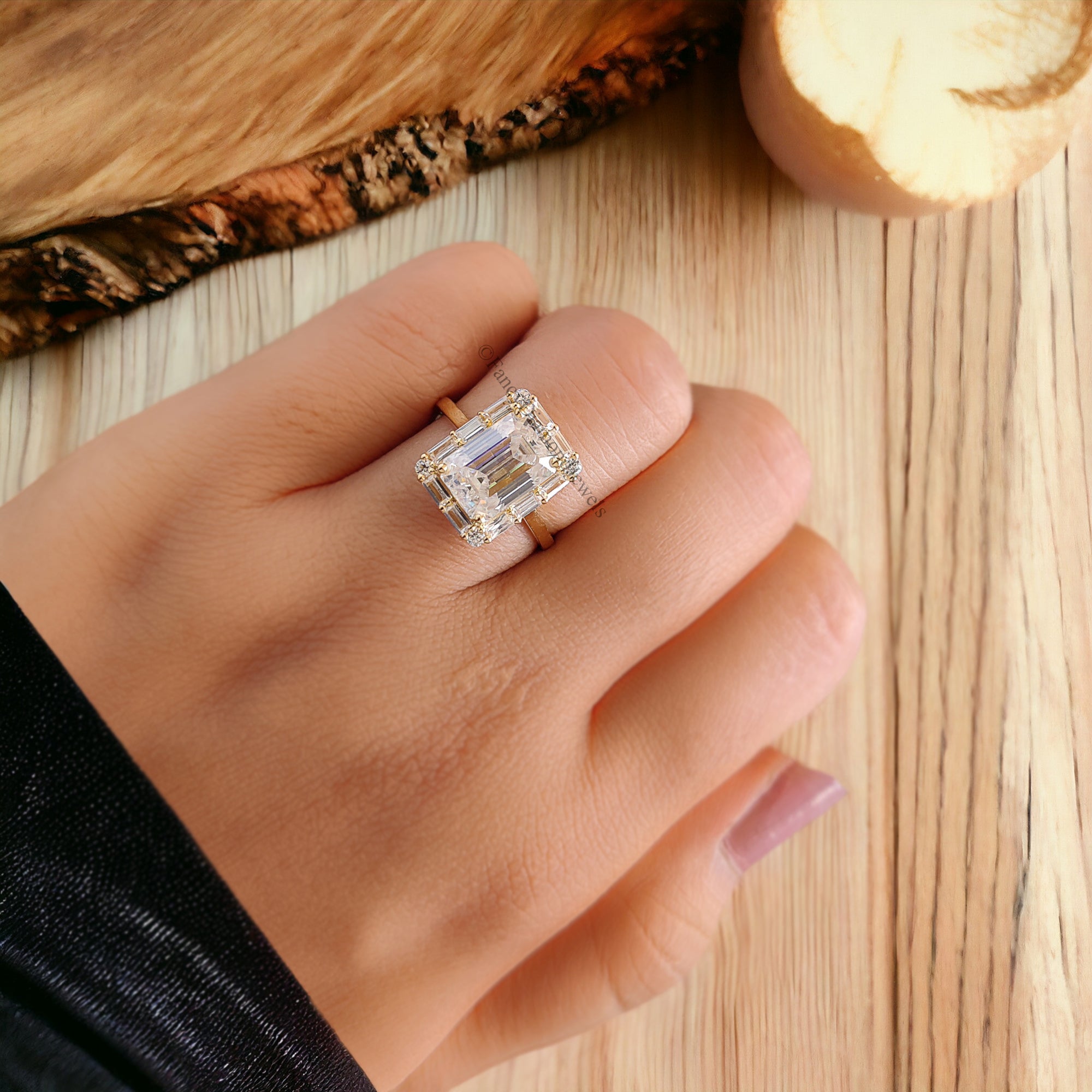 3.00 CT Emerald Cut Colorless Moissanite Engagement Ring Side Baguette Moissanite Wedding Ring Anniversary Gift For Her Handmade Ring FD140