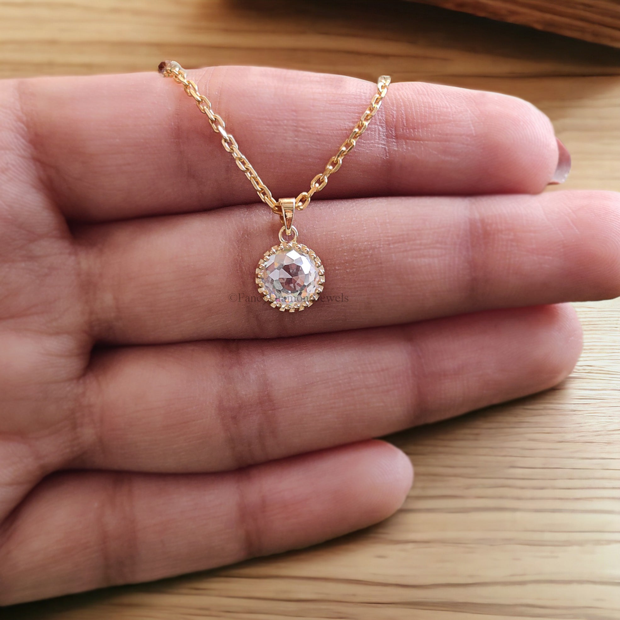 Antique Rose Cut Pendant 2.00 CT Round Rose Cut Colorless Moissanite Pendant Pendant For Women Bezel Set Milgrain Pendant Gift for Her FD136