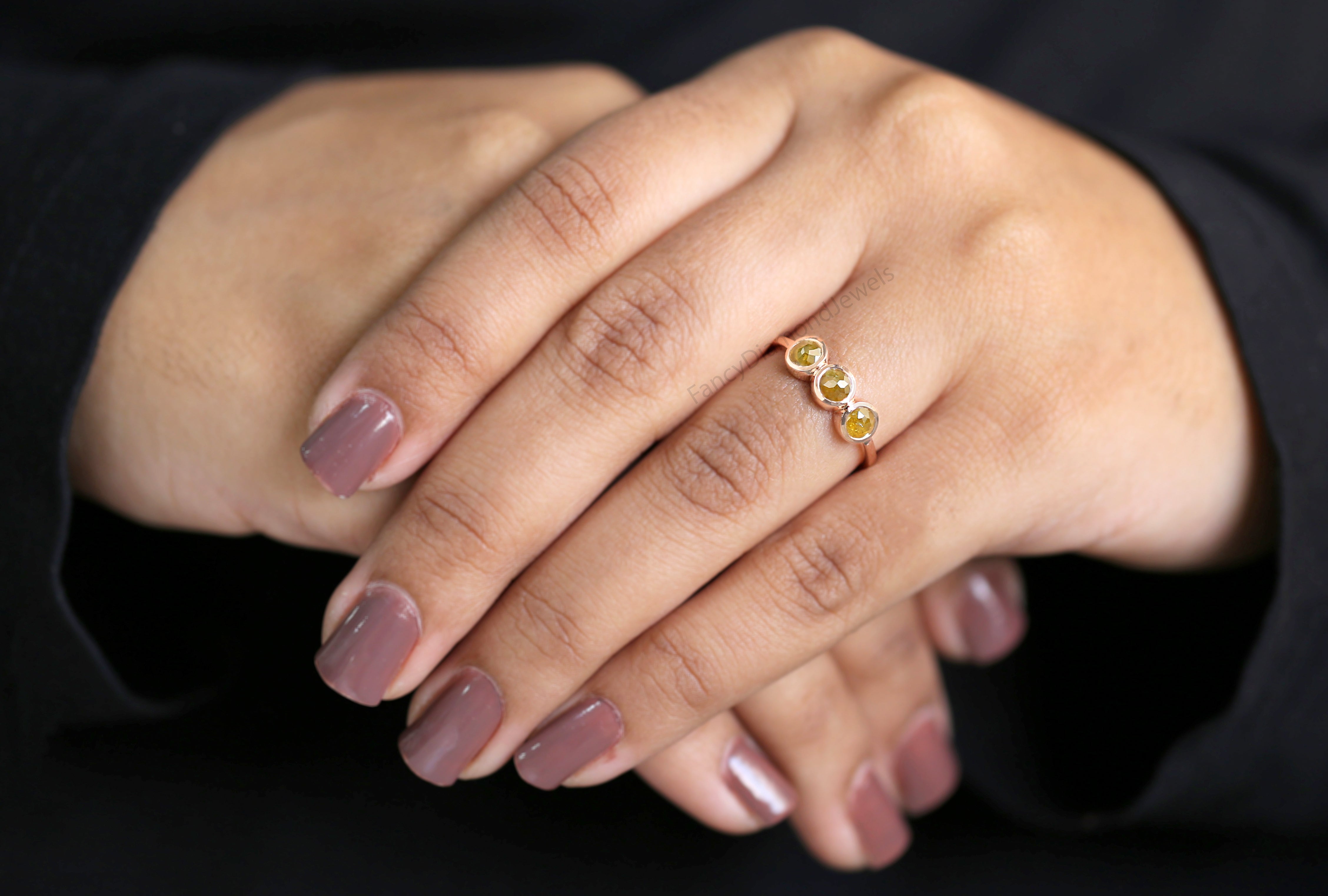 Round Rose Cut Yellow Diamond Ring, Yellow Color Rose Cut Diamond Engagement Ring, Rose Cut Diamond Ring, Round Rose Cut Shape Ring KDL4483