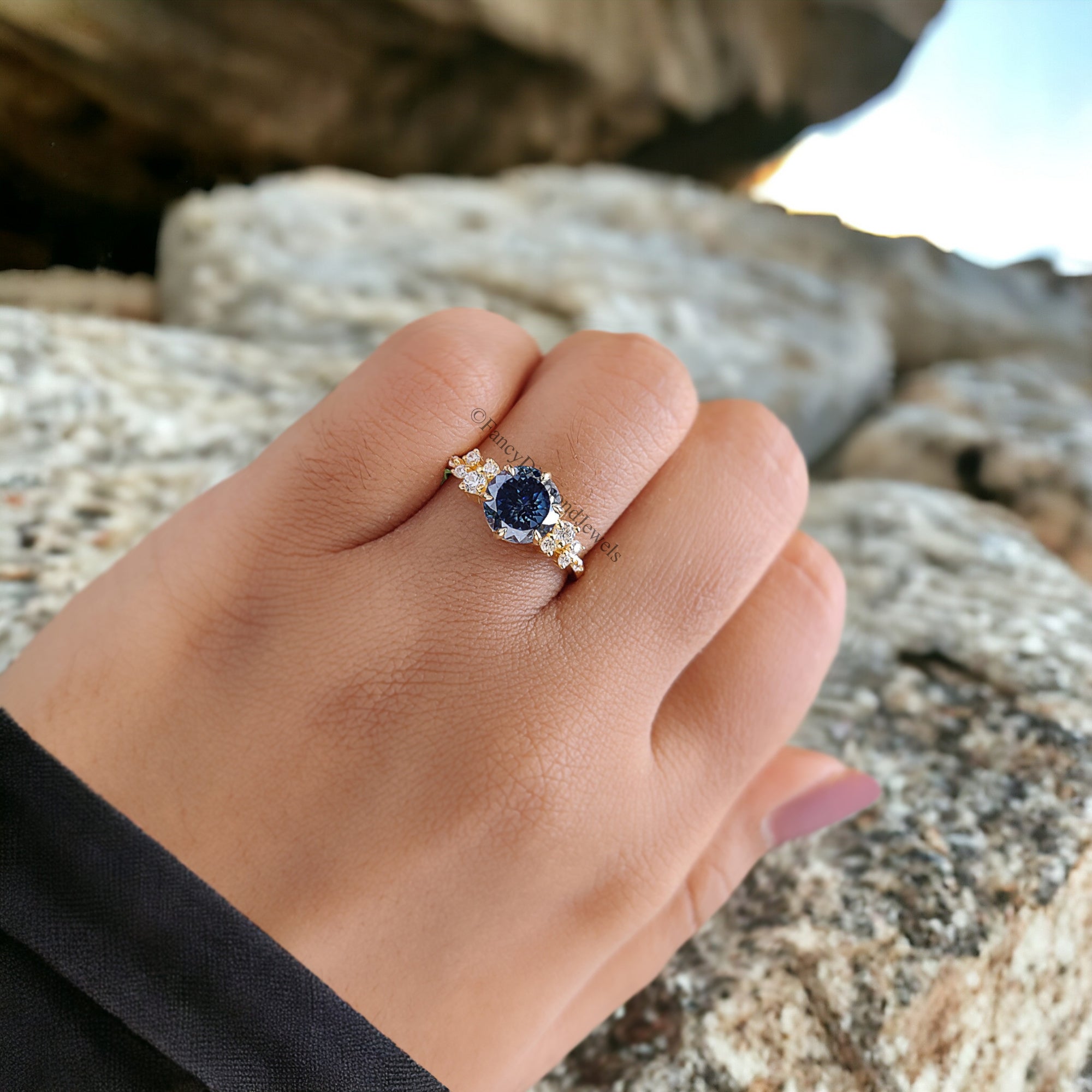 Antique 2.00 CT Portuguese Cut Royal Blue Moissanite Engagement Ring Cluster Wedding Ring Anniversary Gift Promise Ring Unique Ring FD249