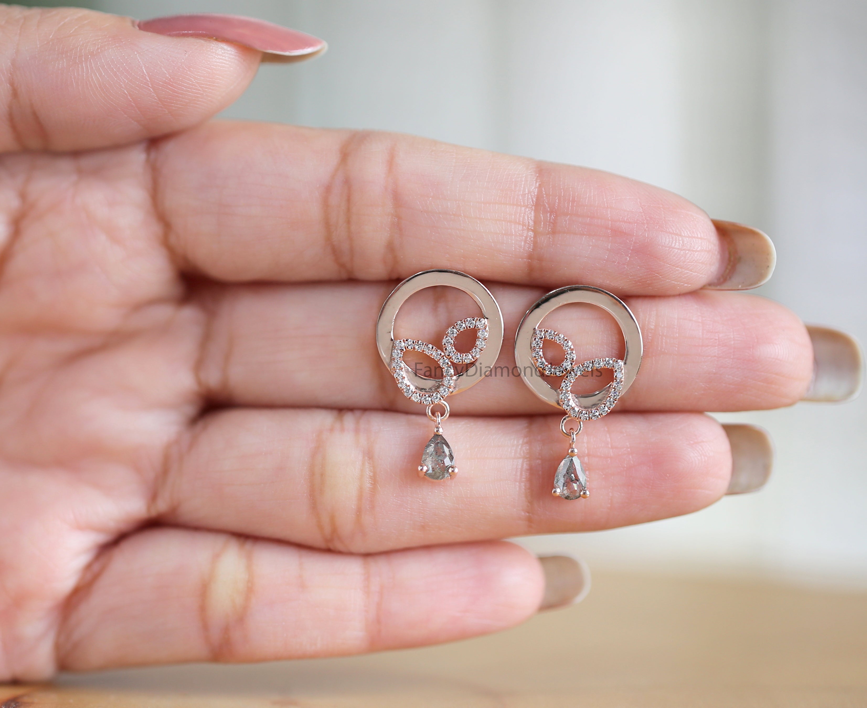 Pear Salt And Pepper Diamond Earring, Pear Shape Earring, Prong Earring, Engagement Earring, Earlobe Earrings, Earrings Jewelry, KDN2277