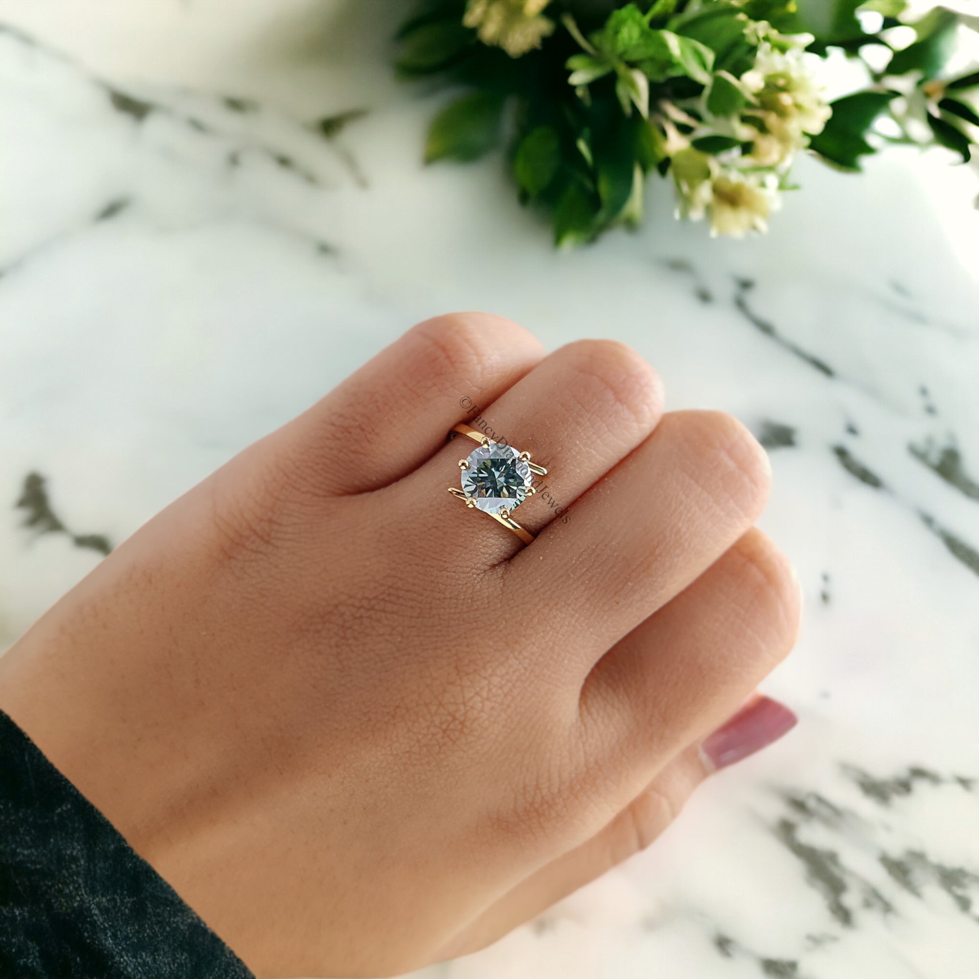 Round Solitaire Engagement Ring 1.70 CT Round Blue Moissanite Ring Contemporary Tension Set Ring Wedding Ring Anniversary Gift Ring FD244