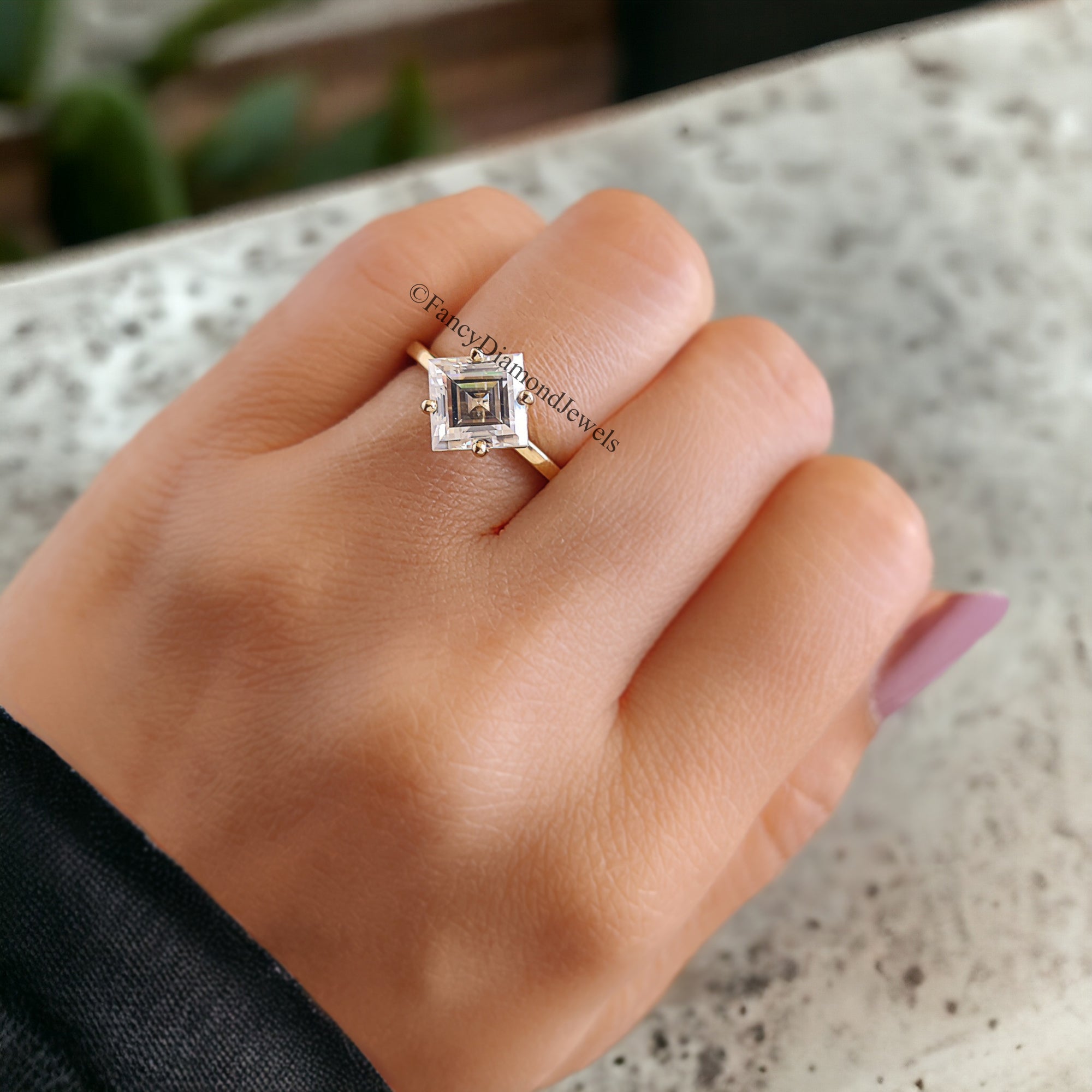 Kite 2.10 CT Lozenge Cut Near Colorless Moissanite Ring Prong Set Solitaire Engagement Ring Unique Wedding Ring Anniversary Gift FD99