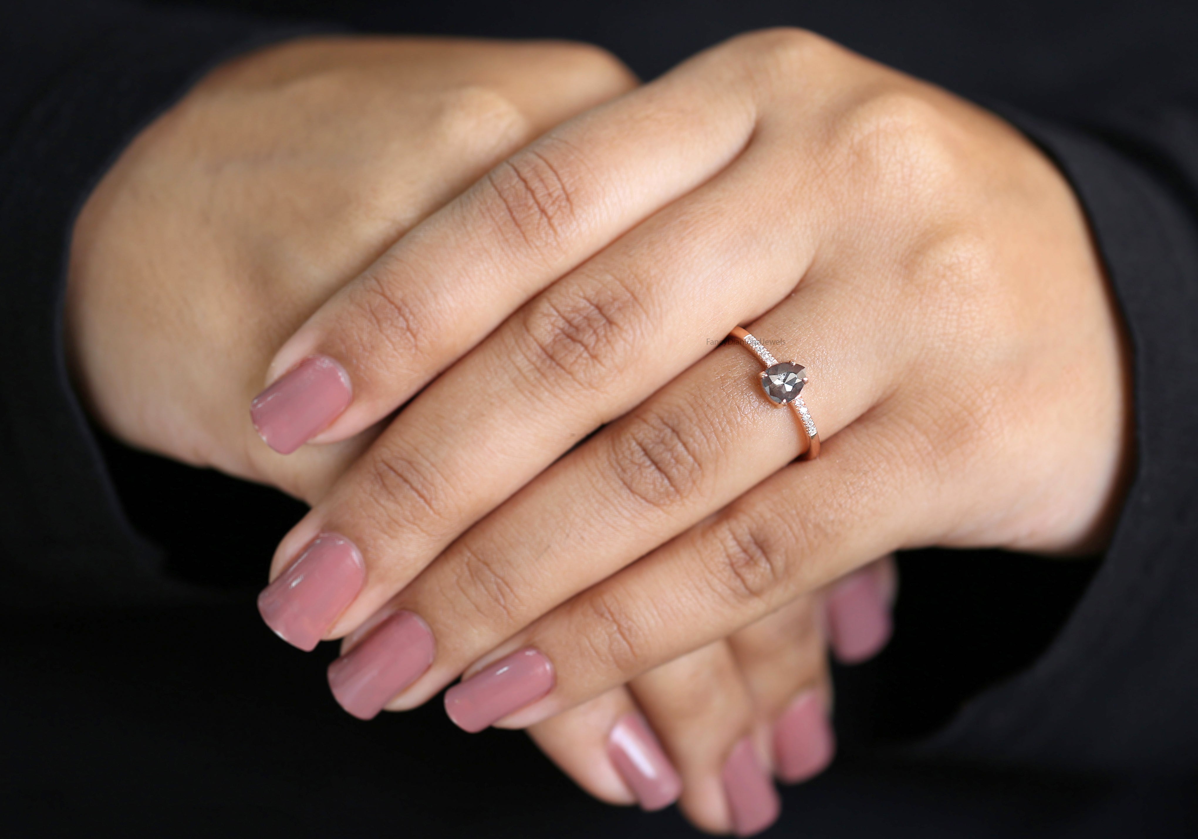 Heart Salt And Pepper Diamond Ring 0.39 Ct 5.80 MM Heart Shape Diamond Ring 14K Solid Rose Gold Silver Engagement Ring Gift For Her QL1746