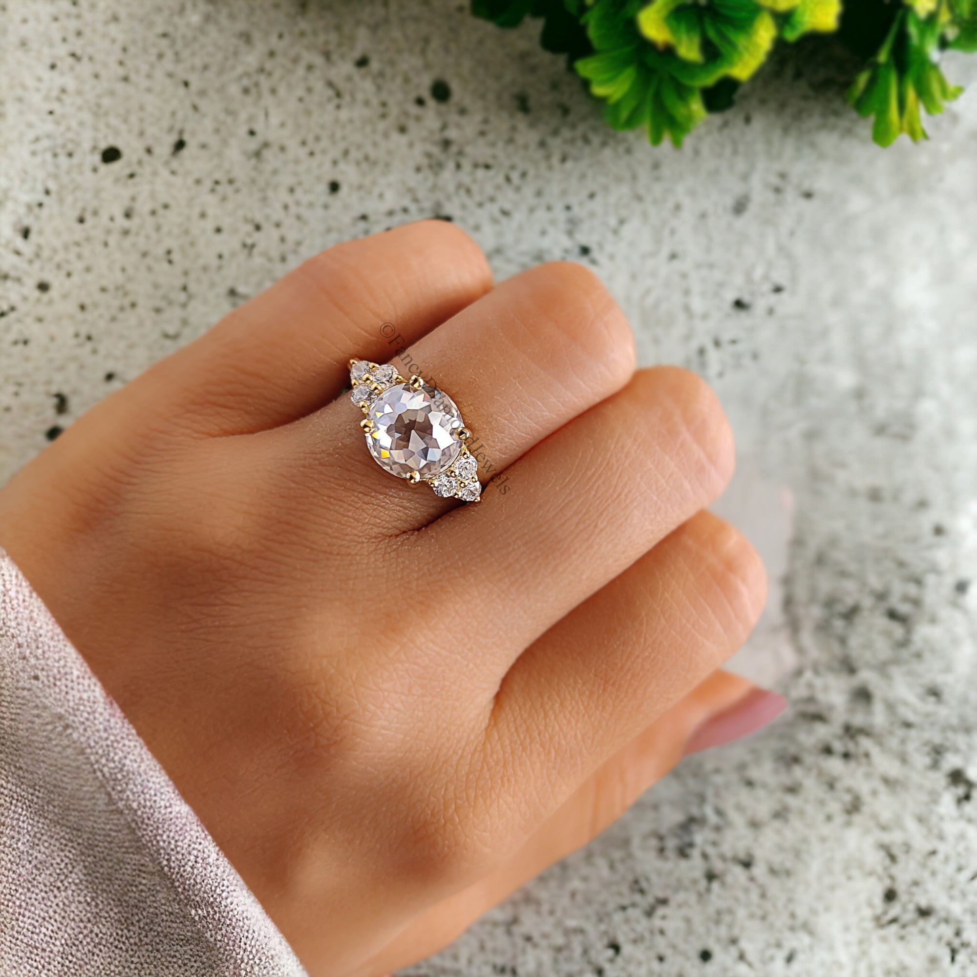 2.65 CTW Round Rose Cut Colorless Moissanite Ring Vintage Engagement Prongs Wedding Ring Anniversary Gift Designer Style Gold Ring FD156