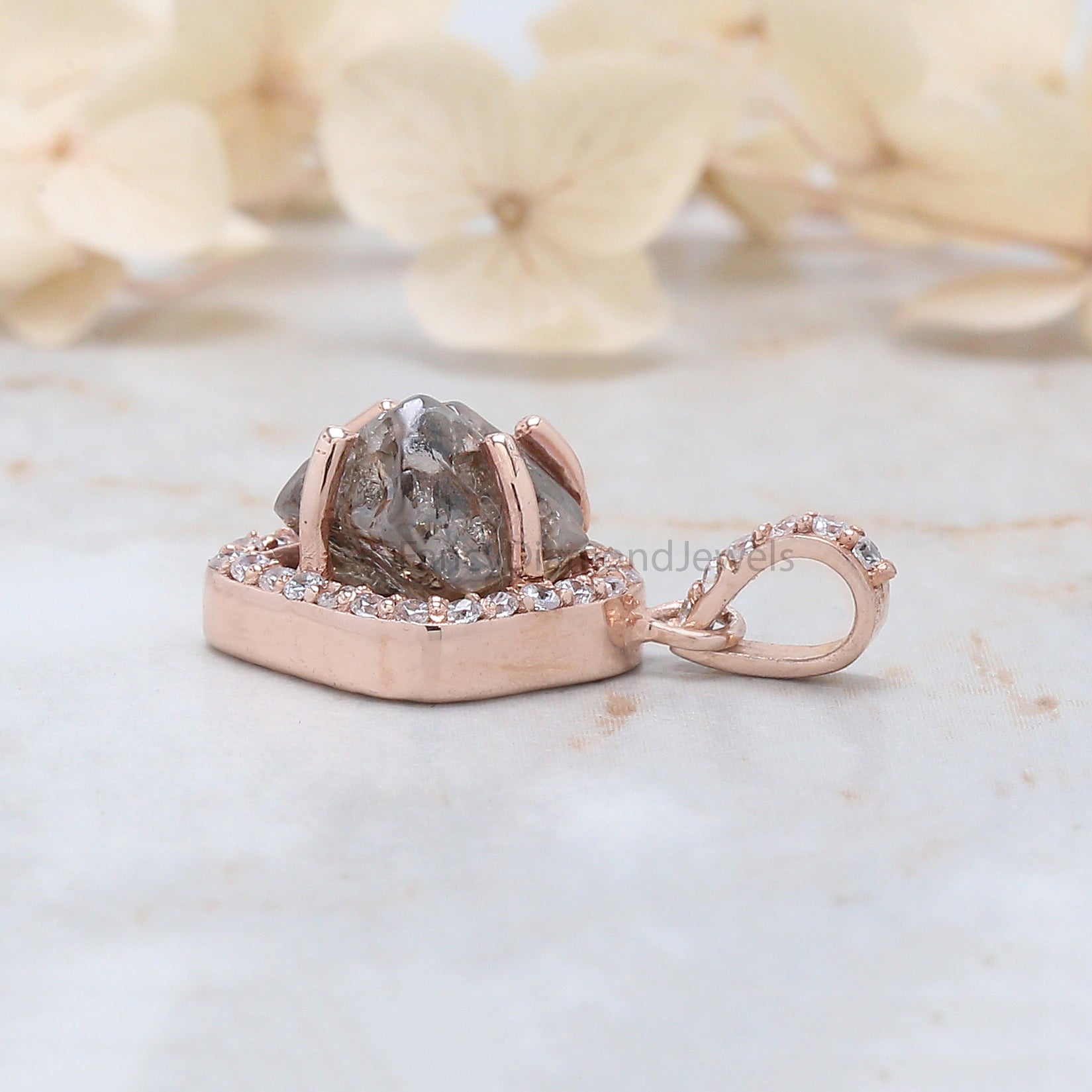 Rough Brown Color Diamond Pendant 3.36 Ct 9.70 MM Rough Diamond Pendant Solid Rose Gold Silver Engagement Pendant Gift For Her QN284
