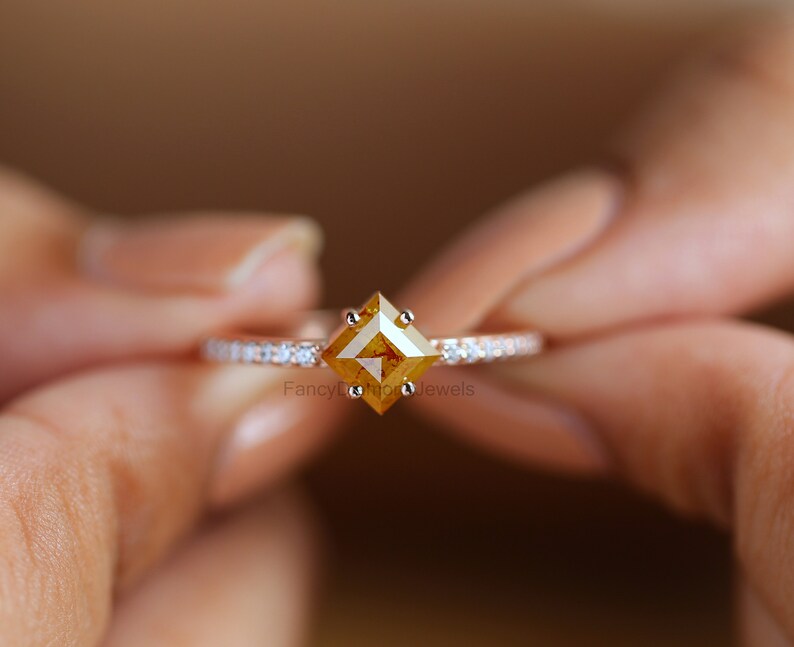 1.00 Ct Natural Kite Cut Yellow Color Diamond Ring 7.45 MM Kite Rose Cut Shape Diamond Ring 14K Solid Rose Gold Silver Engagement Ring QN634
