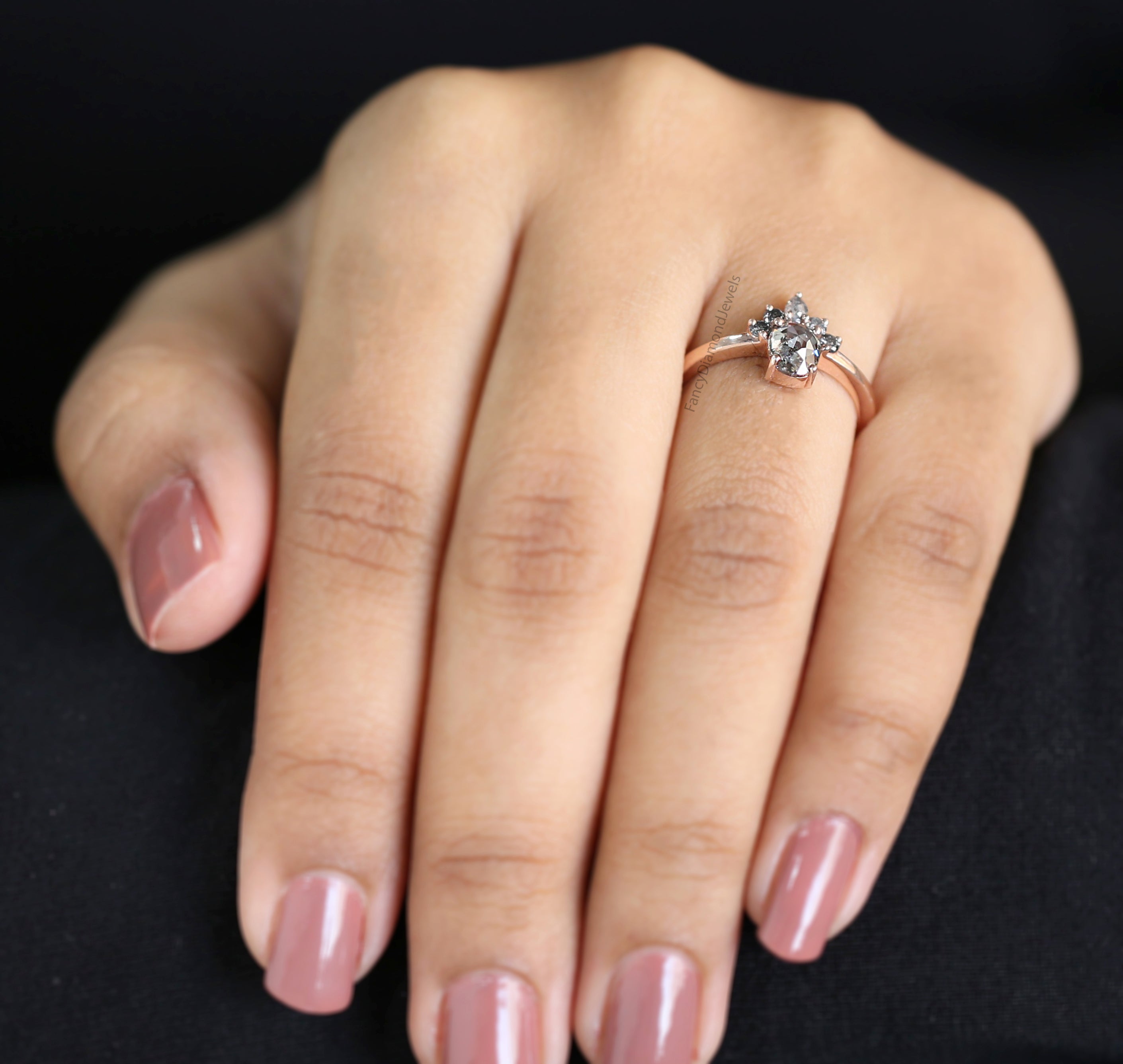 Oval Salt And Pepper Diamond Ring, Salt And Pepper Oval Diamond Engagement Ring, Oval Diamond Ring, Oval Cut Ring, Oval Shape Ring, QL339