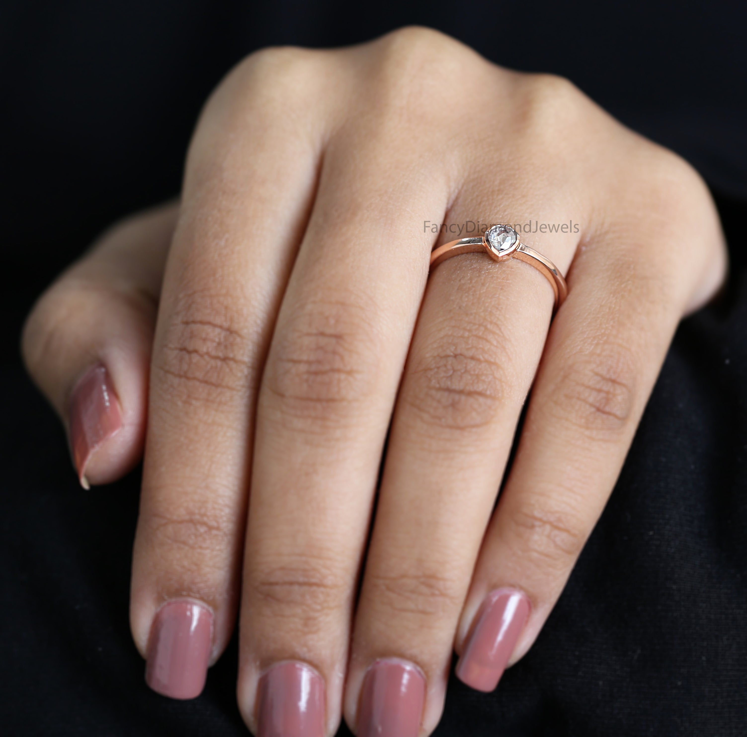Pear Salt And Pepper Diamond Ring, Salt And Pepper Pear Diamond Engagement Ring, Pear Diamond Ring, Pear Cut Ring, Pear Bezel Ring, KD1171