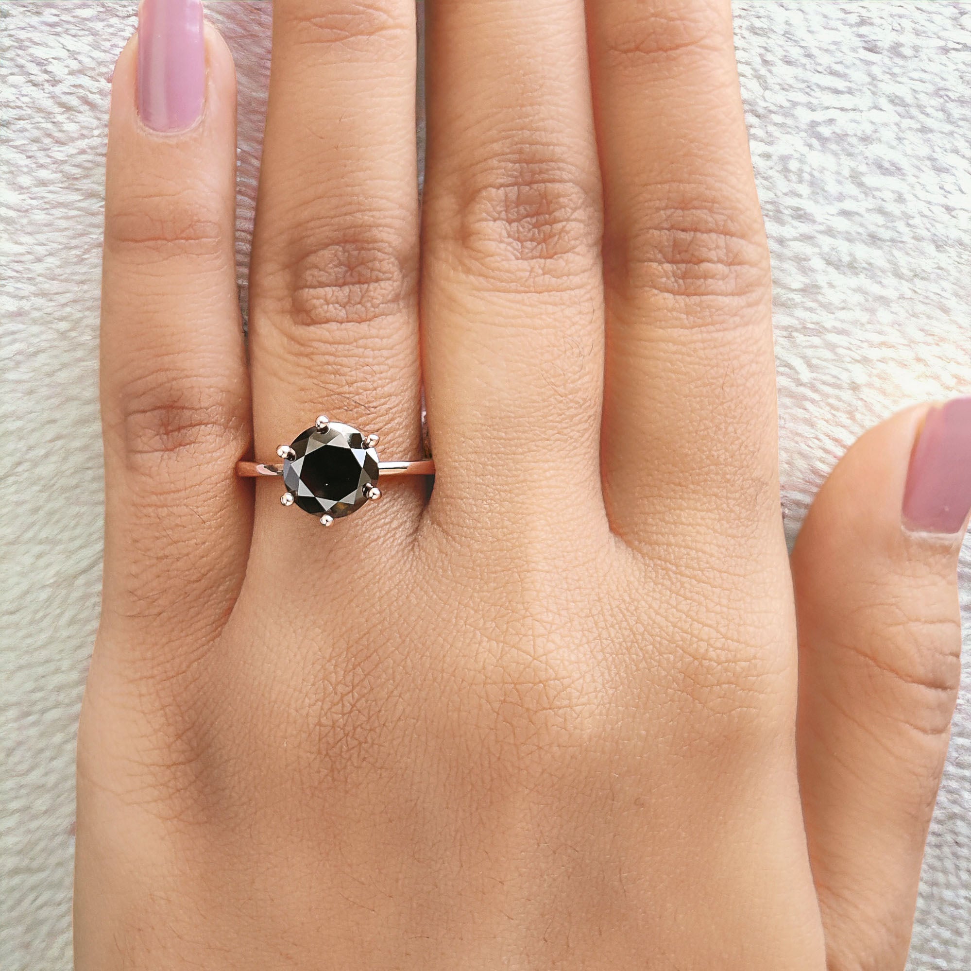 Round Cut Black Color Diamond Ring 2.65 Ct 8.55 MM Round Shape Diamond Ring 14K Solid Rose Gold Silver Engagement Ring Gift For Her QL9631