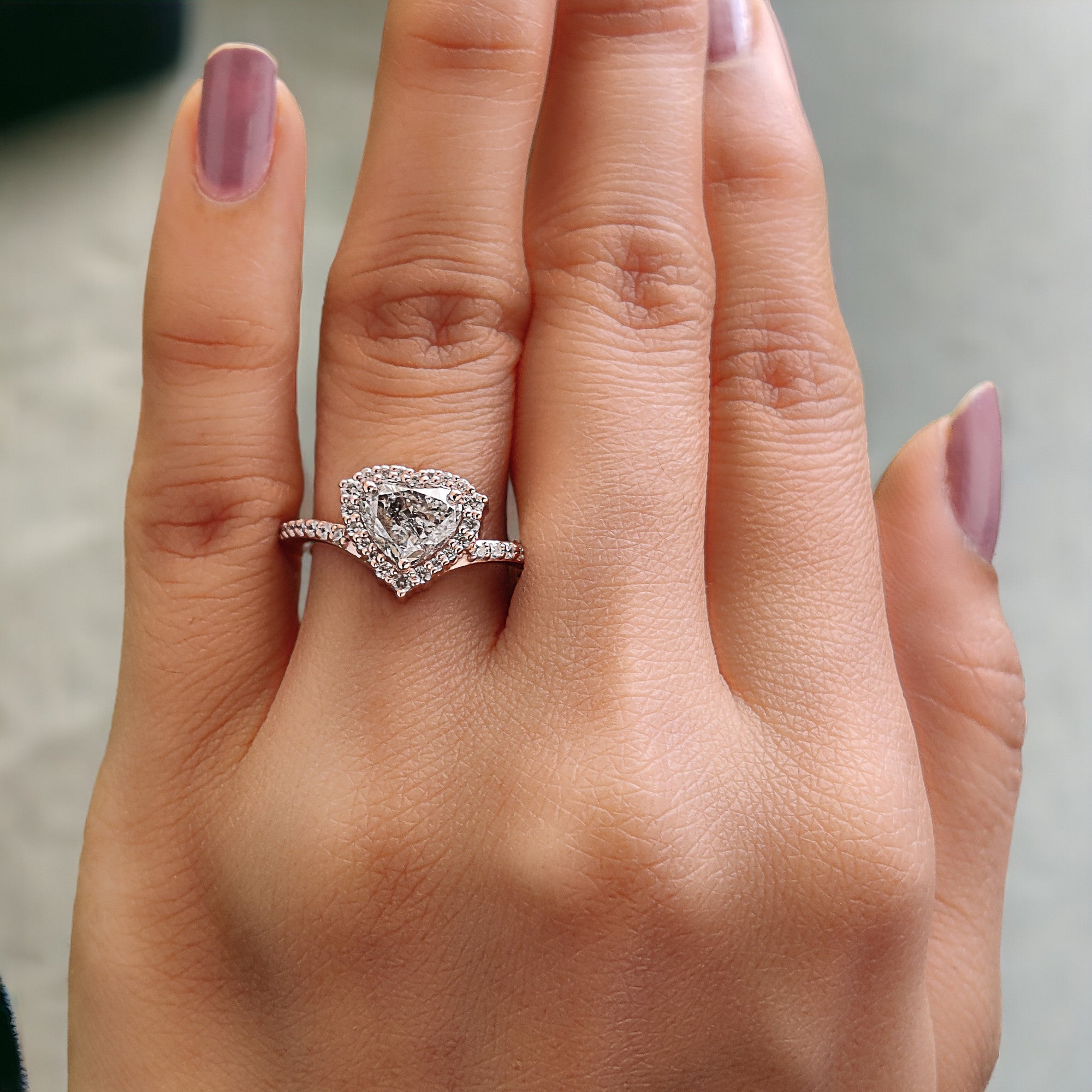 Heart Salt And Pepper Diamond Ring 1.44 Ct 6.38 MM Heart Shape Diamond Ring 14K Solid Rose Gold Silver Engagement Ring Gift For Her QL2629