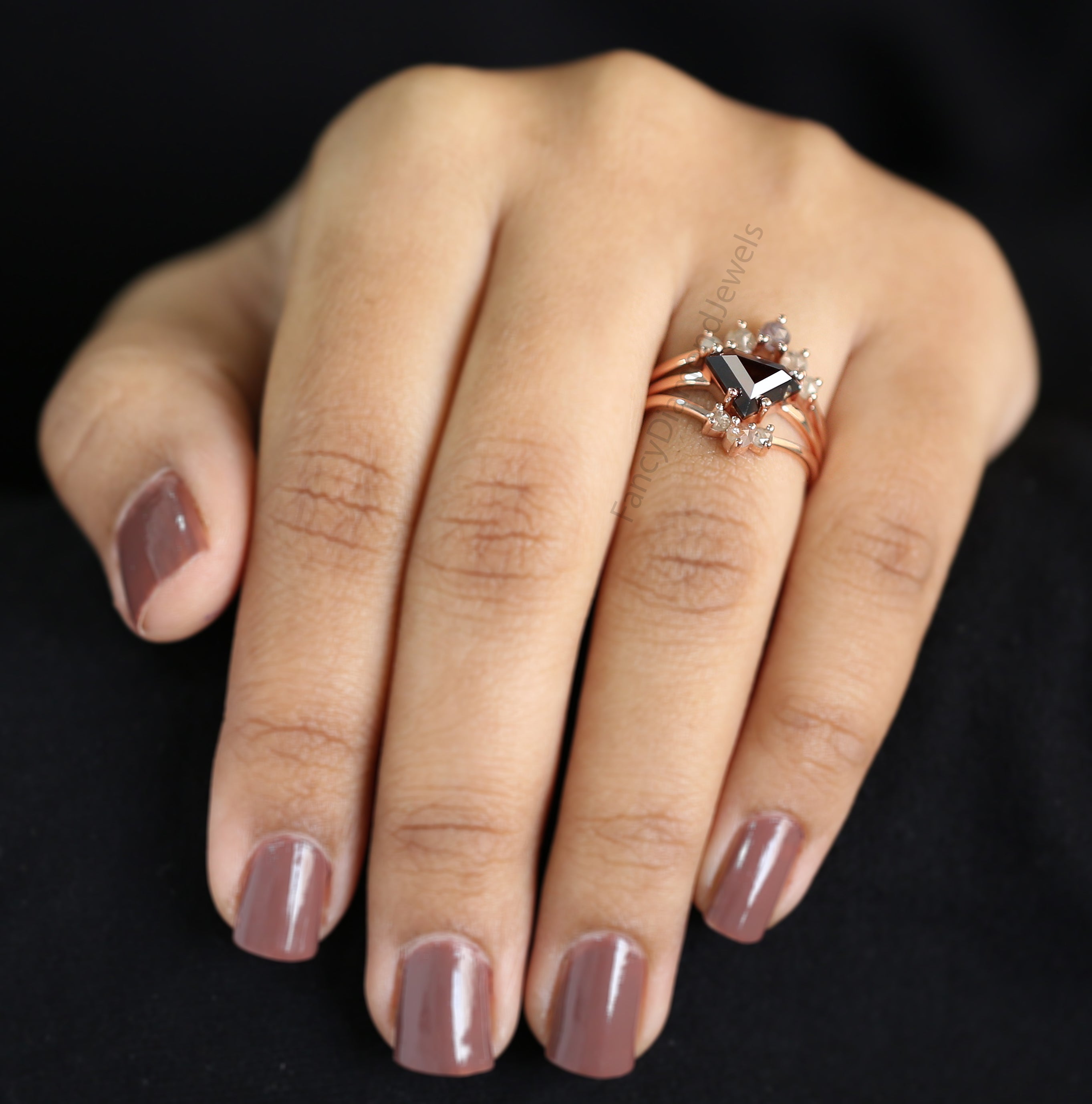 1.70 Ct Natural Shield Shape Brown Diamond Ring 6.85 MM Shield Cut Diamond Ring 14K Solid Rose Gold Silver Engagement Ring Halo Ring QL1866