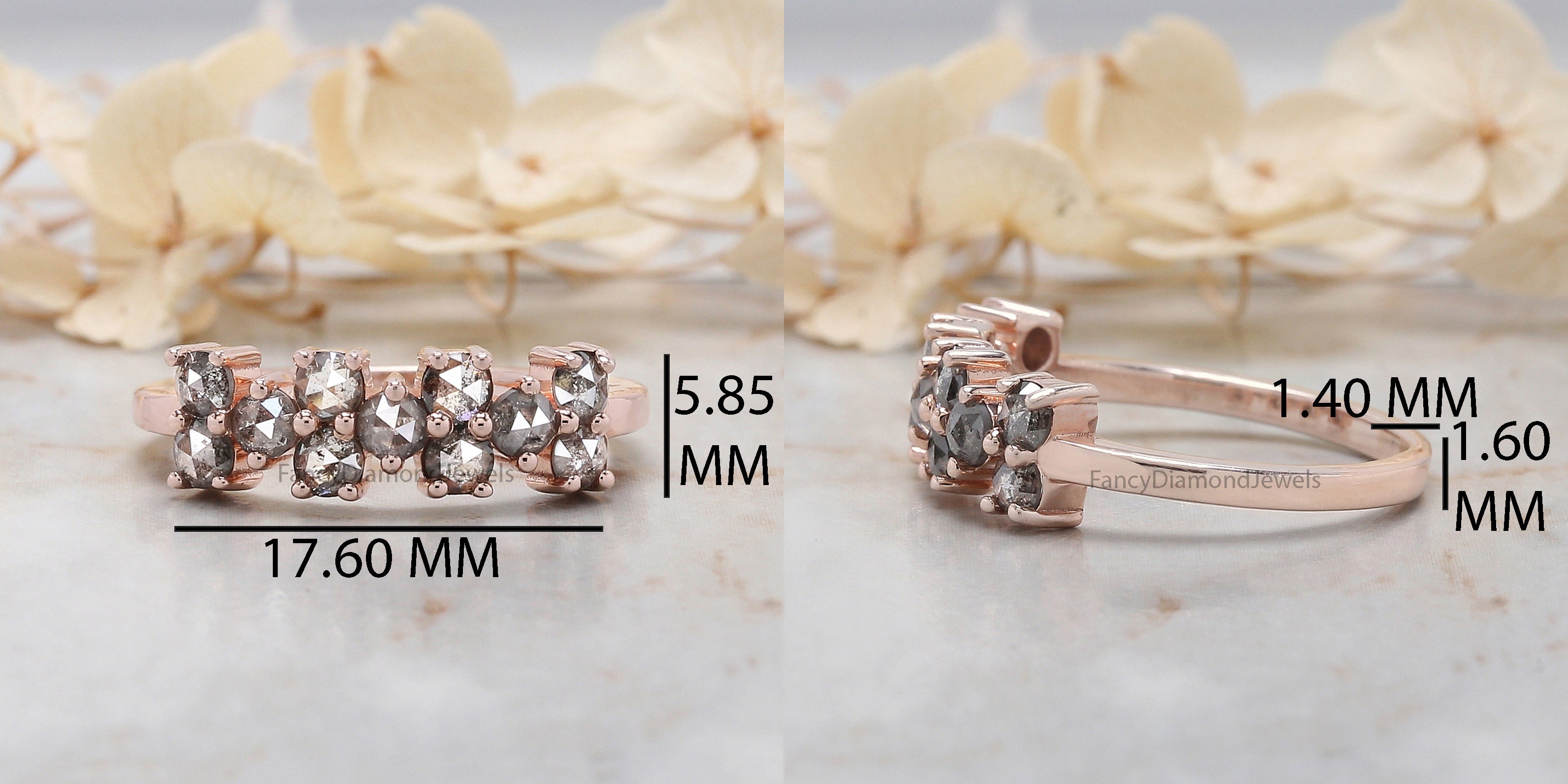 Round Rose Cut Salt And Pepper Diamond Ring 0.89 Ct 2.70 MM Round Diamond Ring 14K Rose Gold Silver Engagement Ring Gift For Her QK1153