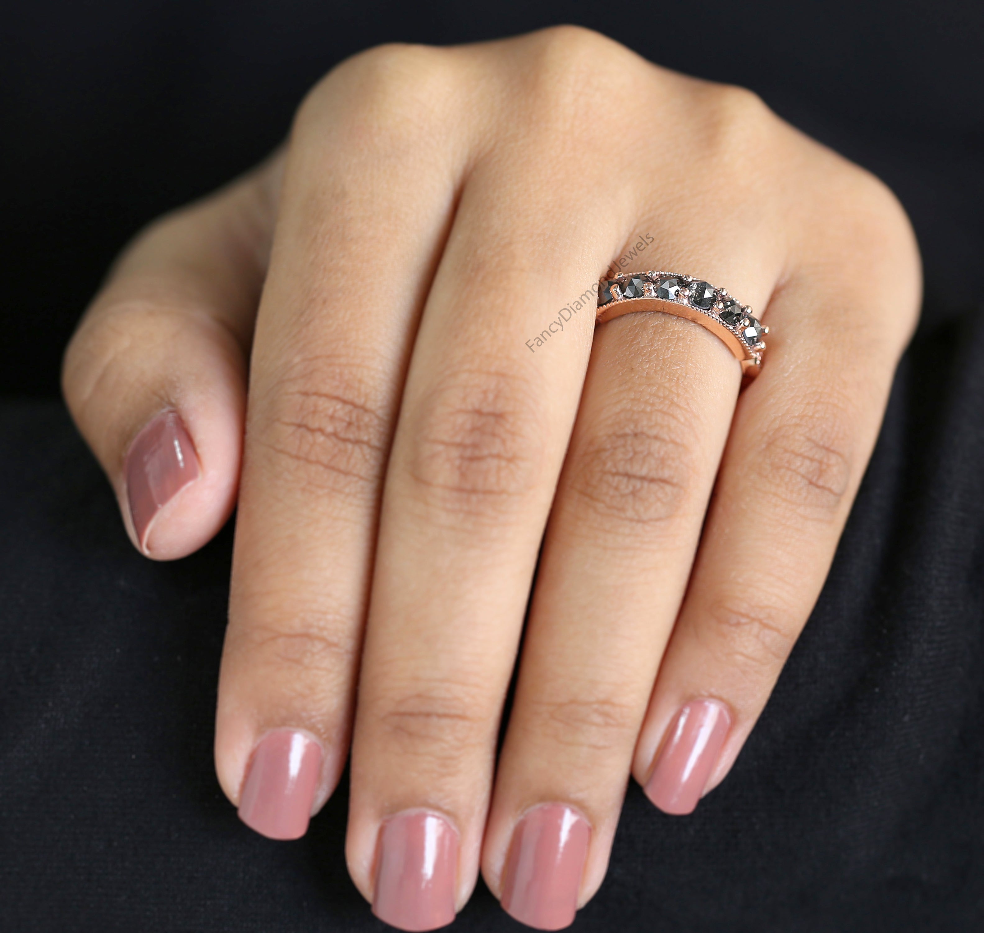 Round Rose Cut Salt And Pepper Diamond Ring, Salt And Pepper Rose Cut Diamond Engagement Ring, Rose Cut Diamond Ring, Round Ring, KDL7746