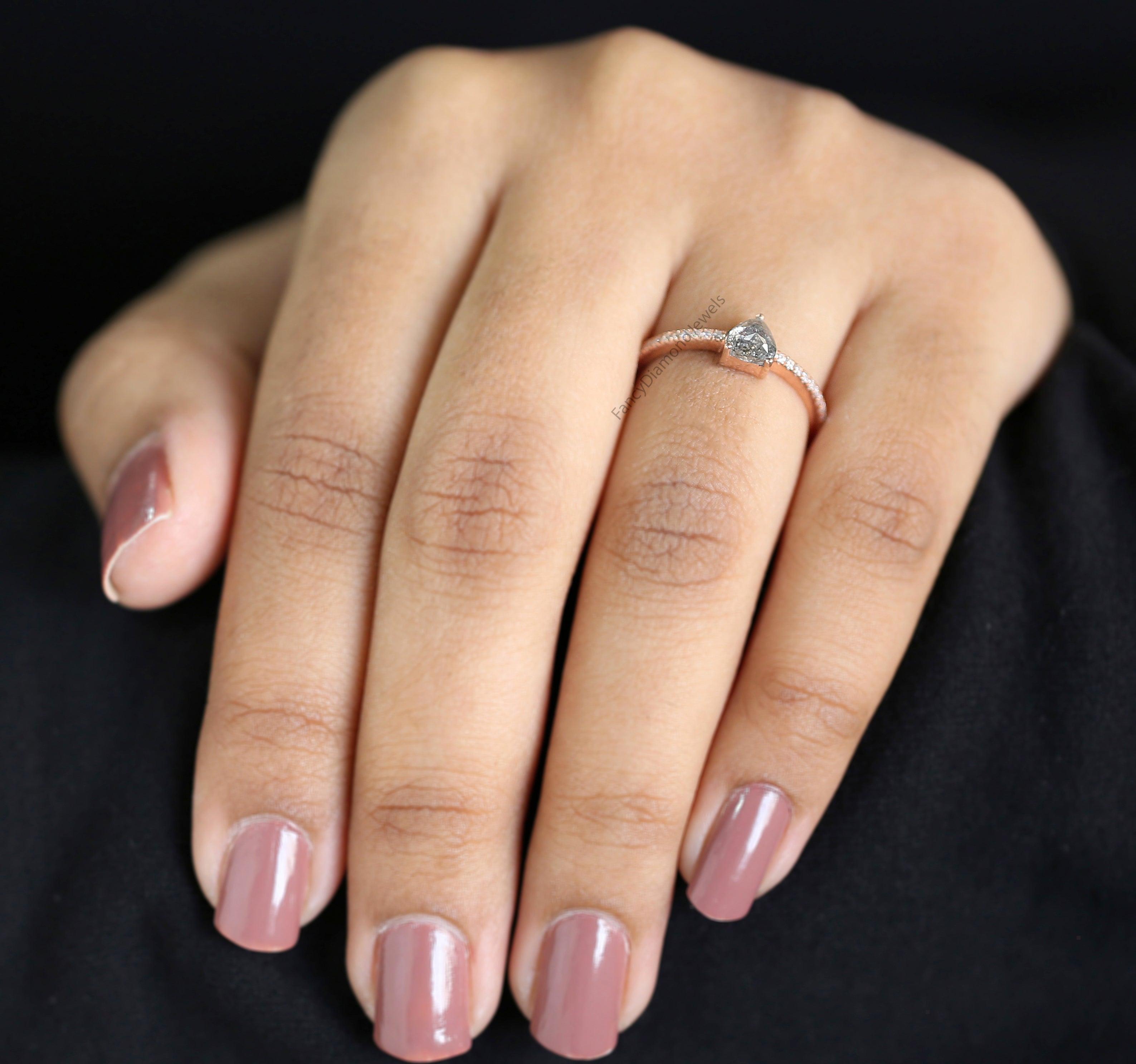 Heart Salt And Pepper Diamond Ring 0.50 Ct 4.85 MM Heart Shape Diamond Ring 14K Solid Rose Gold Silver Engagement Ring Gift For Her QL7880
