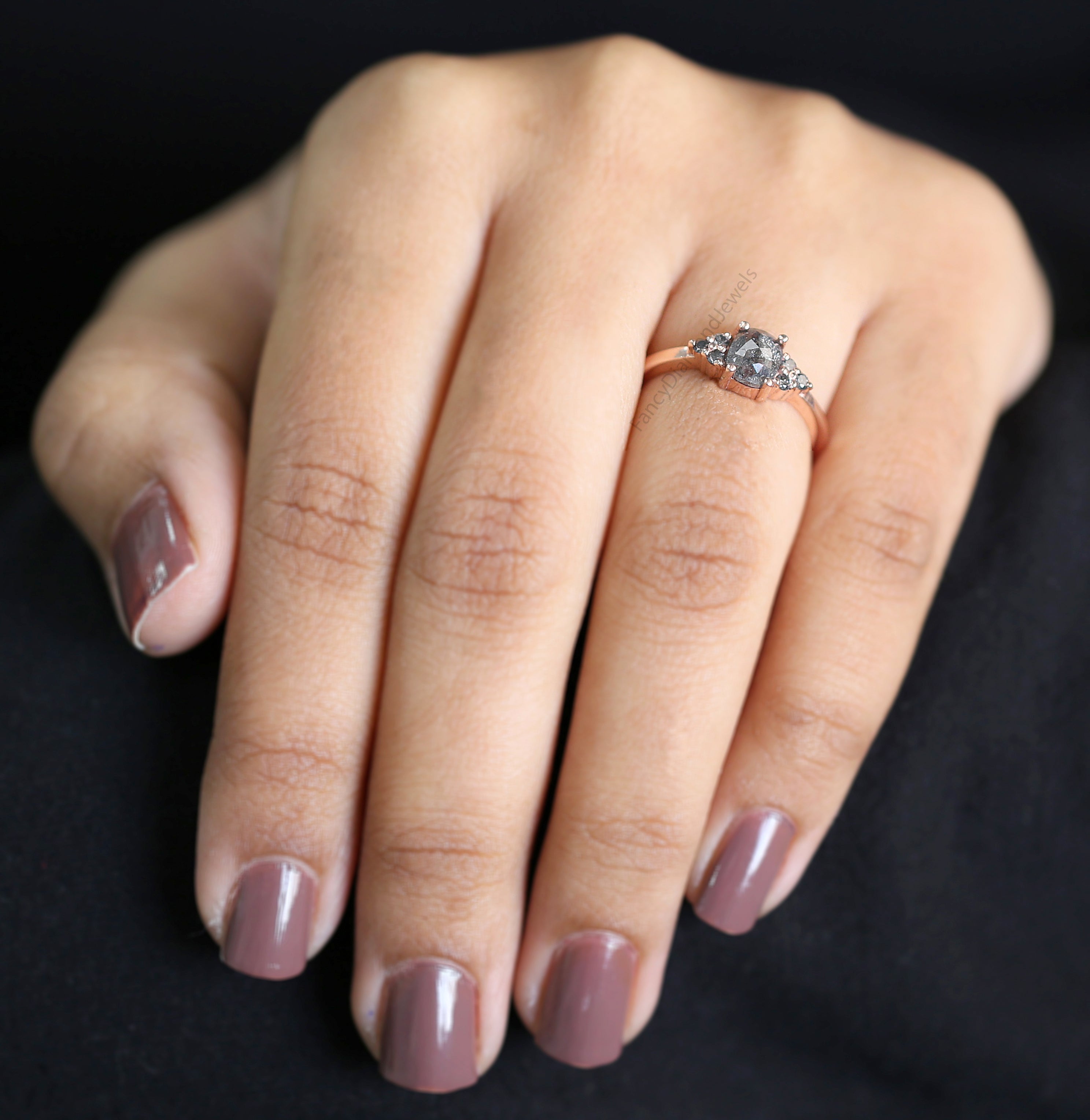 Cushion Salt and Pepper Diamond Ring, Salt and Pepper Cushion Diamond Engagement Ring, Cushion Ring, Cushion Cut Ring, Solitaire Ring QN723