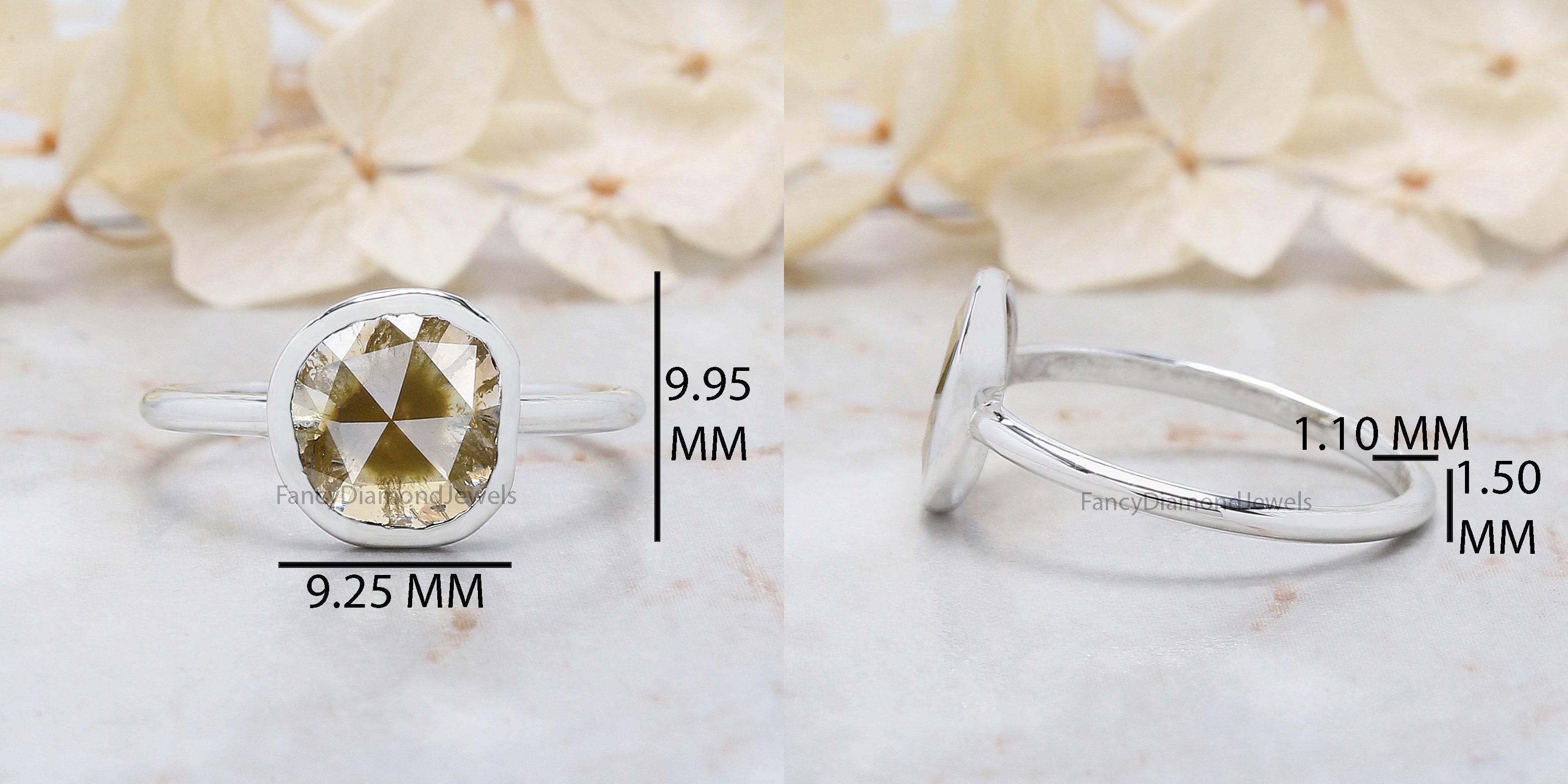 Slice Yellow Color Diamond Ring 1.14 Ct 8.30 MM Slice Shape Diamond Ring 14K Solid White Gold Silver Engagement Ring Gift For Her QL3025