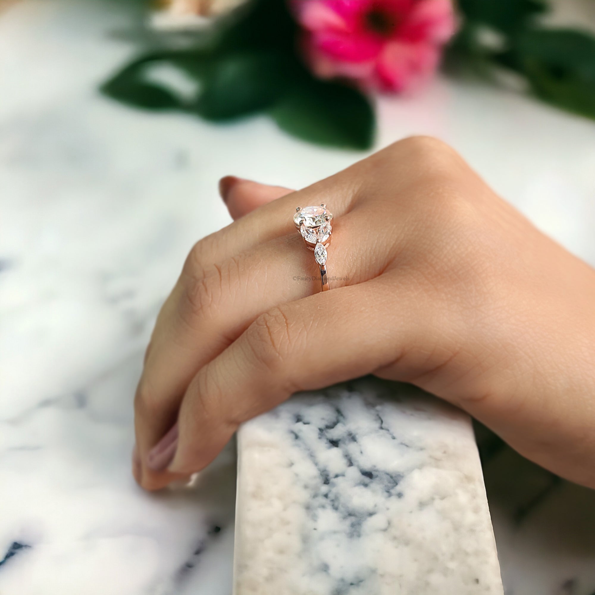 Moissanite Engagement Ring Vintage Unique Round Diamond Cluster Ring Rose gold Engagement Ring Women Wedding Bridal Anniversary Gift FD123