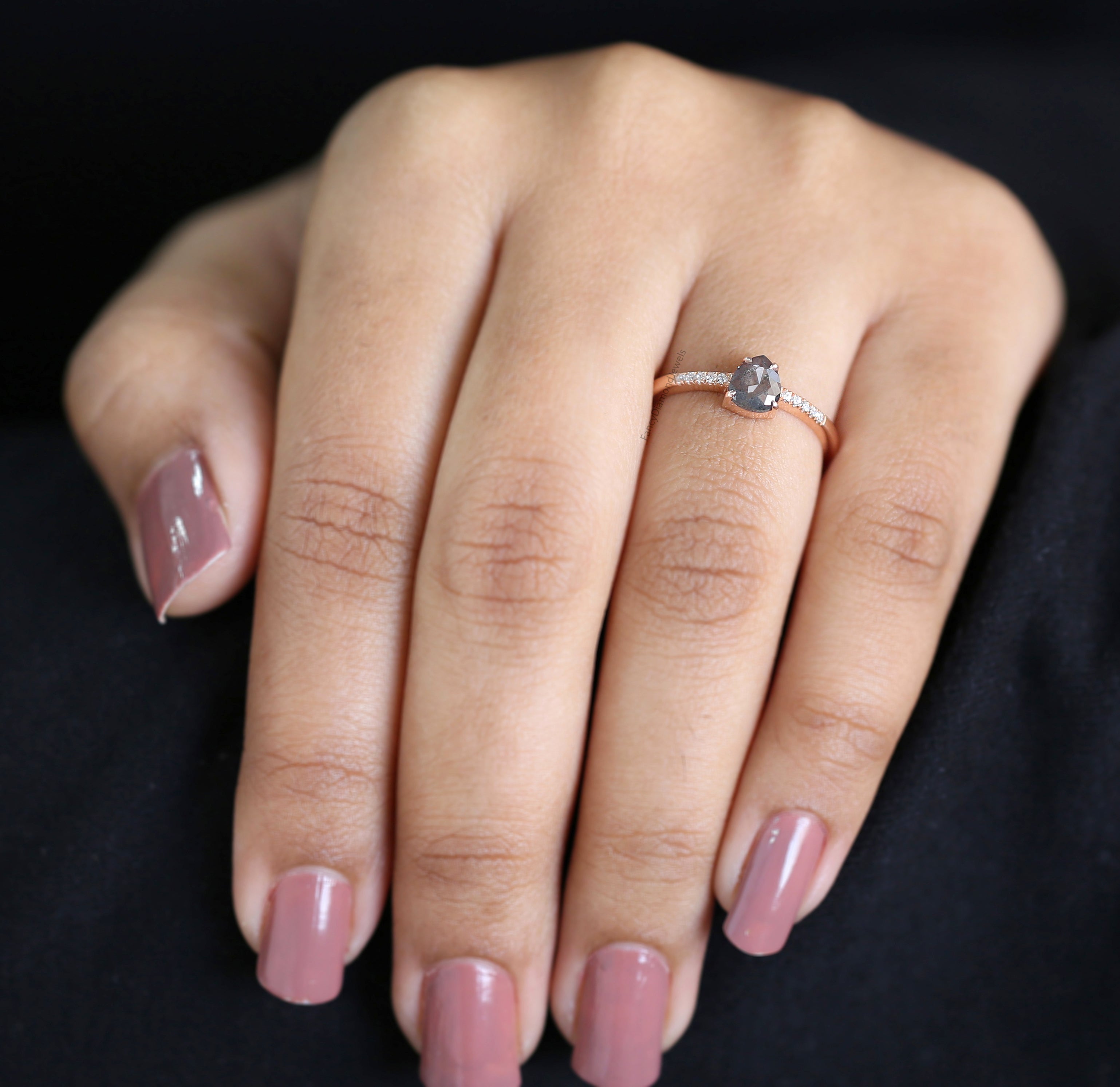 Heart Salt And Pepper Diamond Ring 0.39 Ct 5.80 MM Heart Shape Diamond Ring 14K Solid Rose Gold Silver Engagement Ring Gift For Her QL1746