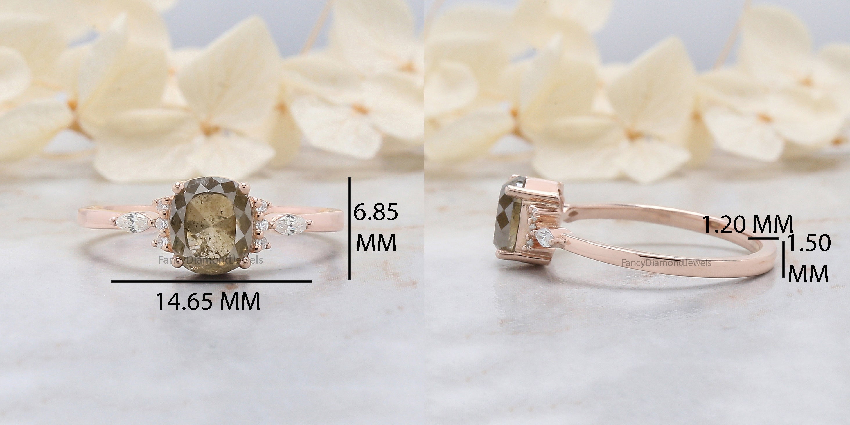 Cushion Cut Yellow Color Diamond Ring 1.29 Ct 6.80 MM Cushion Diamond Ring 14K Solid Rose Gold Silver Engagement Ring Gift For Her QL7333
