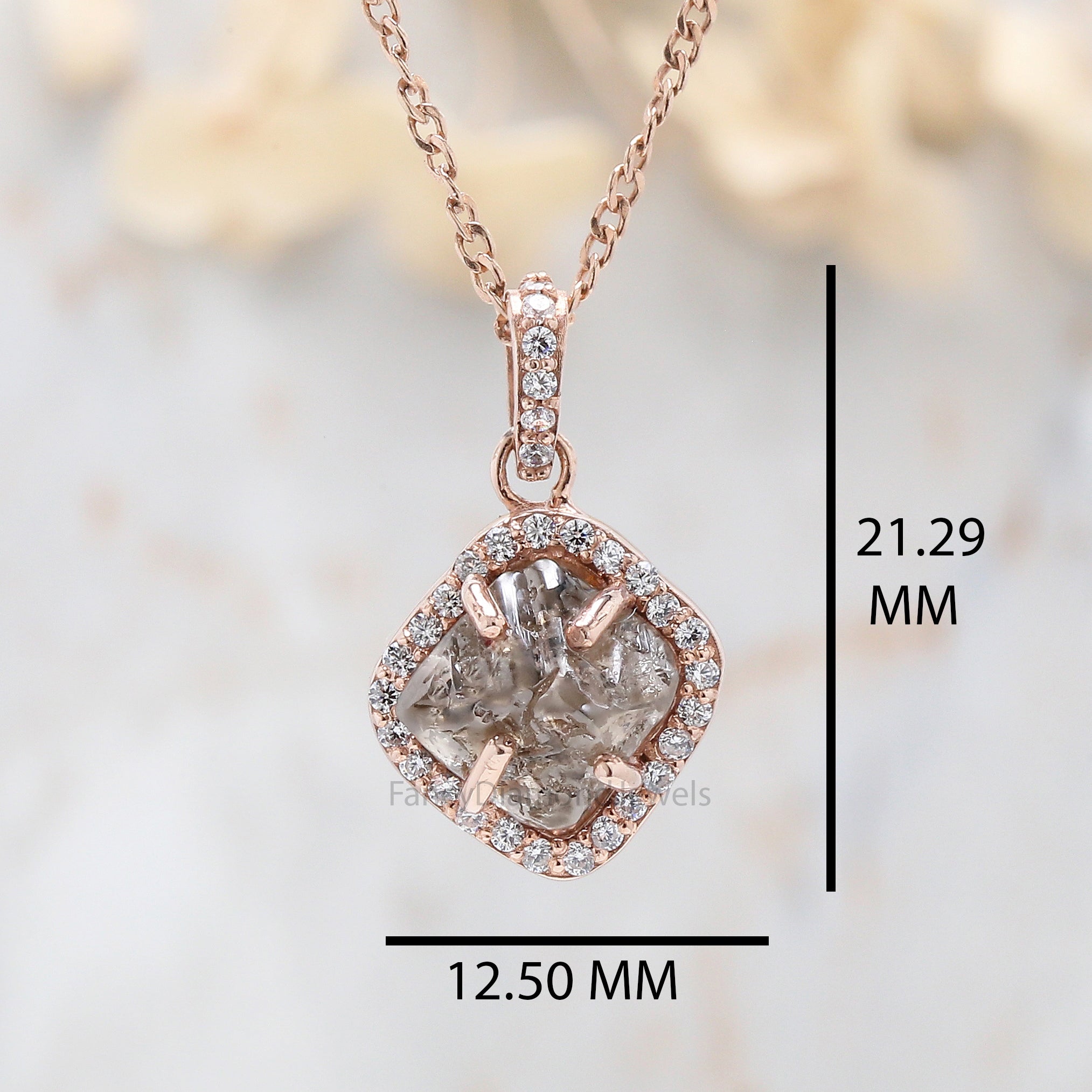 Rough Brown Color Diamond Pendant 3.36 Ct 9.70 MM Rough Diamond Pendant Solid Rose Gold Silver Engagement Pendant Gift For Her QN284