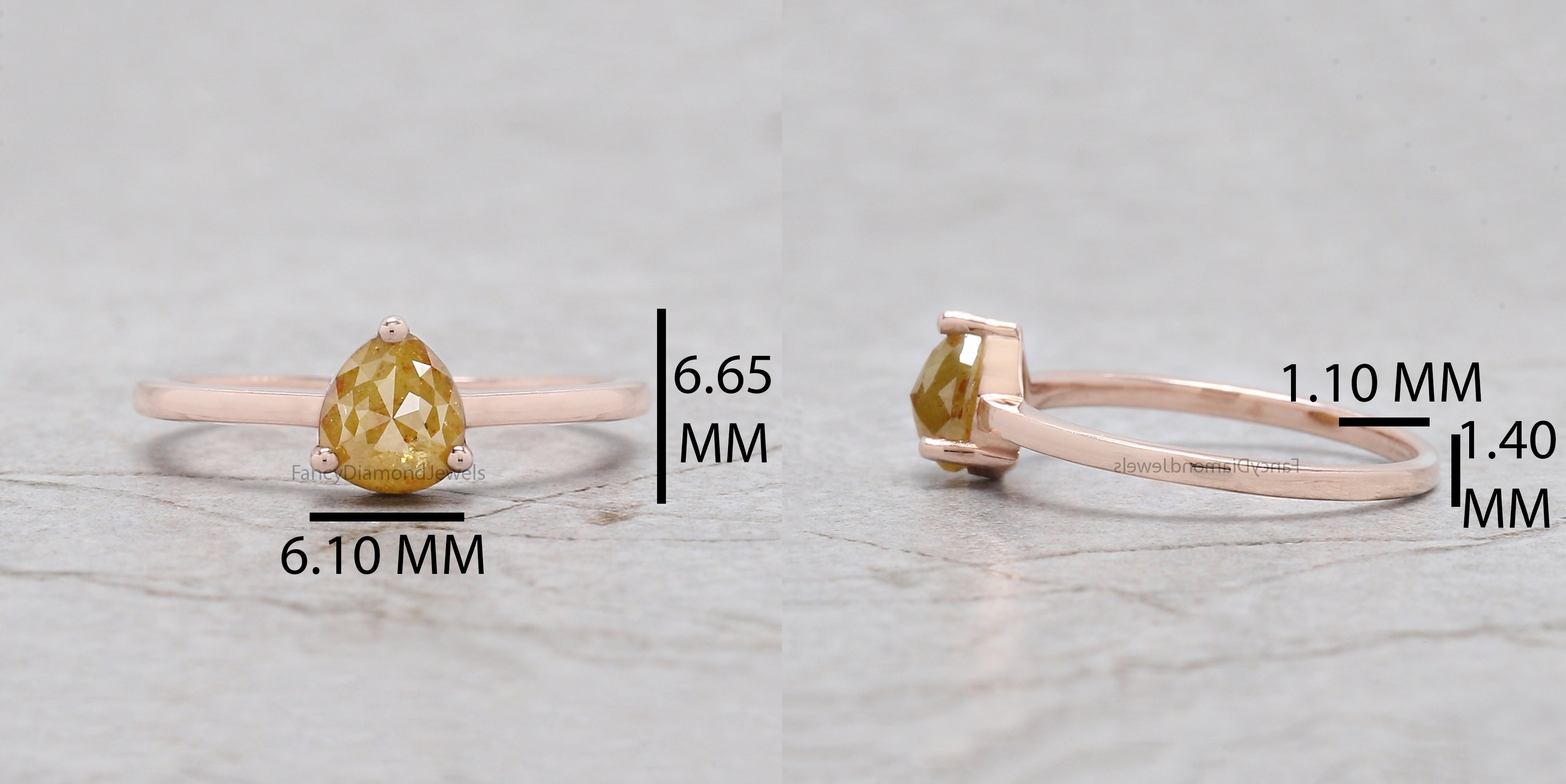 Pear Cut Yellow Color Diamond Ring 0.98 Ct 6.16 MM Heart Shape Diamond Ring 14K Rose Gold Silver Pear Engagement Ring Gift For Her QN2222