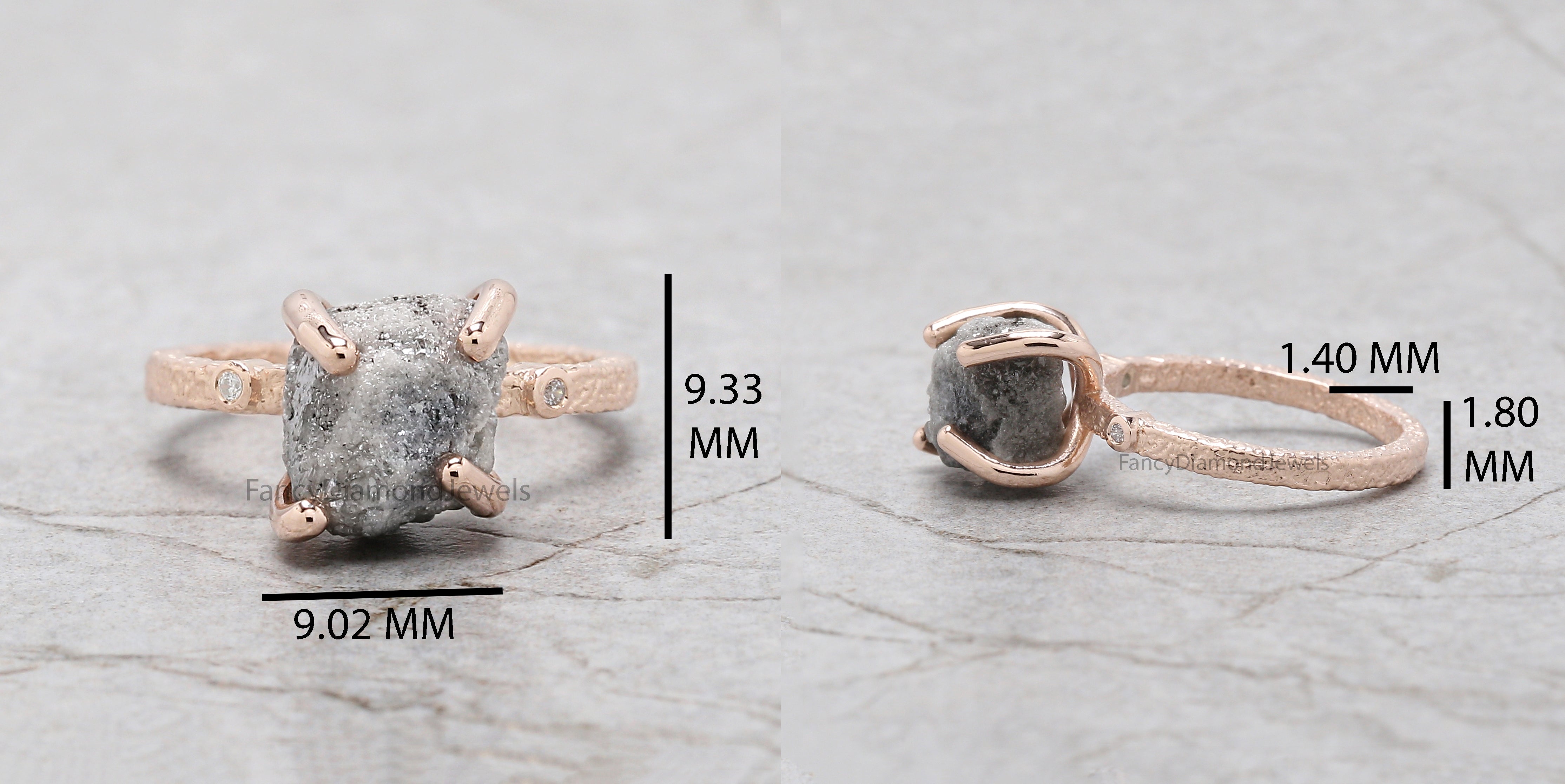 Rough Grey Color Diamond Ring 5.22 Ct 10.38 MM Rough Uncut Diamond Ring 14K Solid Rose Gold Silver Engagement Ring Gift For Her QL2639