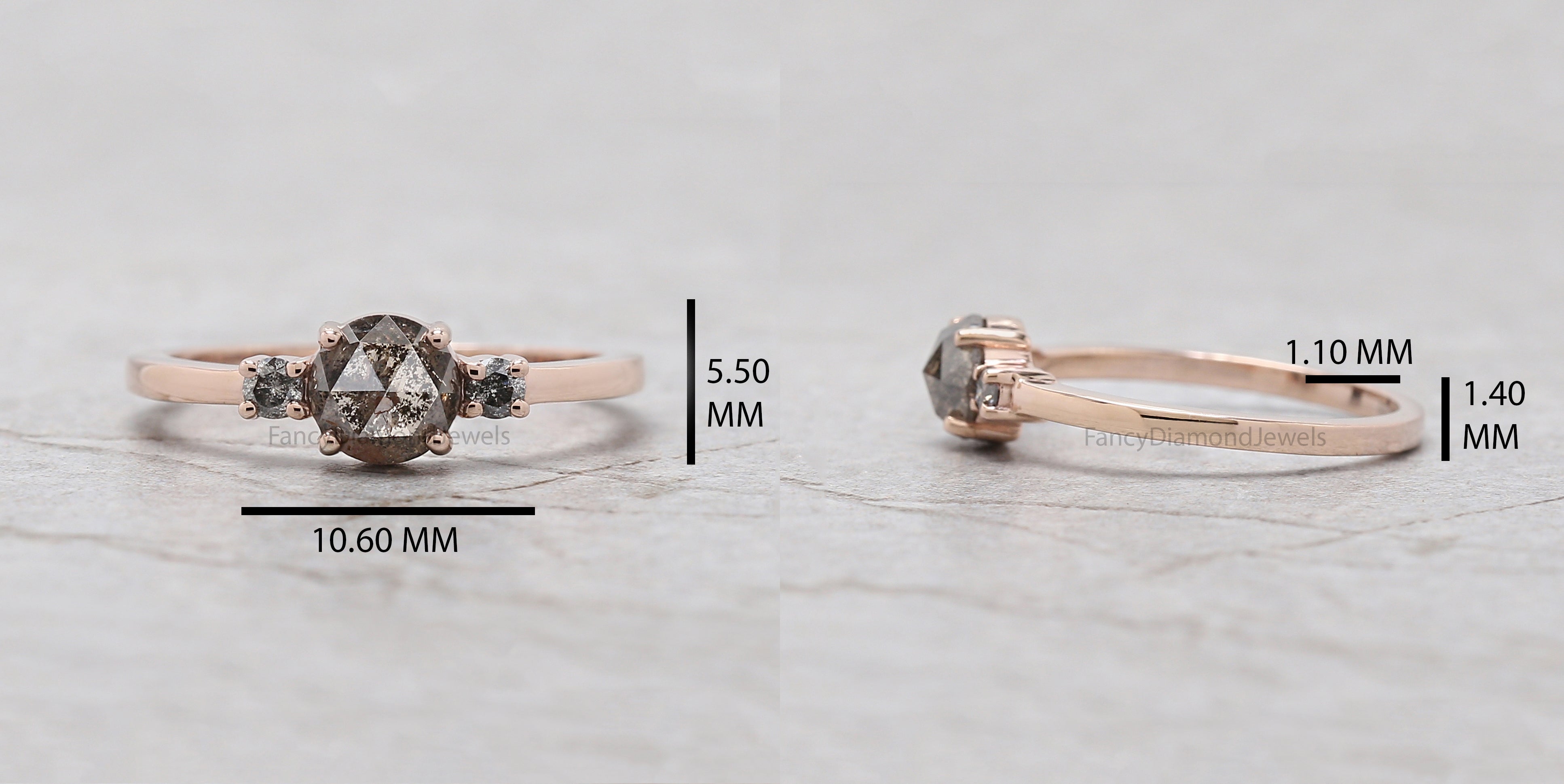 Round Rose Cut Salt And Pepper Diamond Ring 0.70 Ct 5.50 MM Round Diamond Ring 14K Rose Gold Silver Engagement Ring Gift For Her QN9713