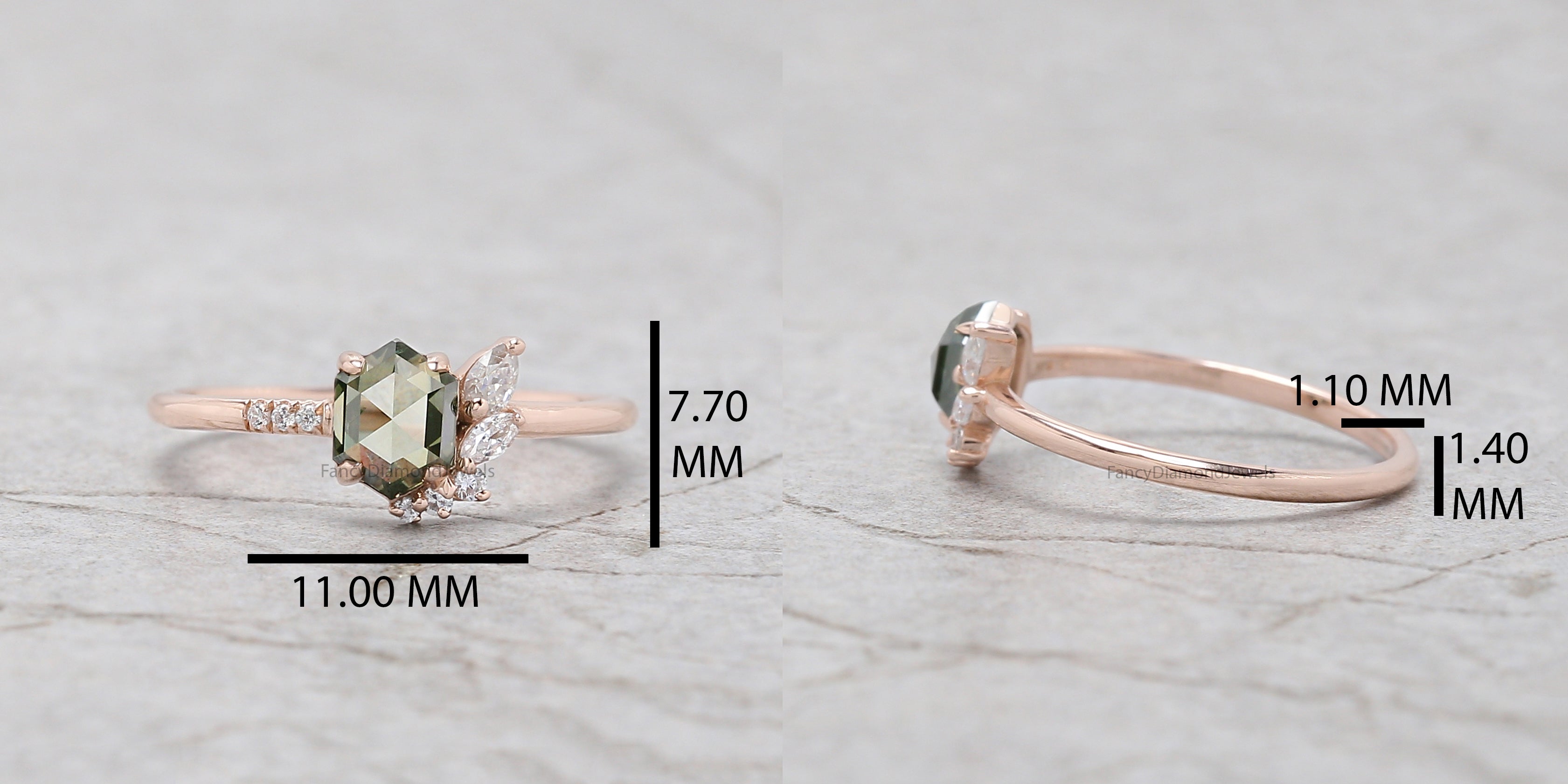 Hexagon Cut Green Color Diamond Ring 0.72 Ct 6.19 MM Hexagon Cut Diamond Ring 14K Rose Gold Silver Engagement Ring Gift For Her QL2438