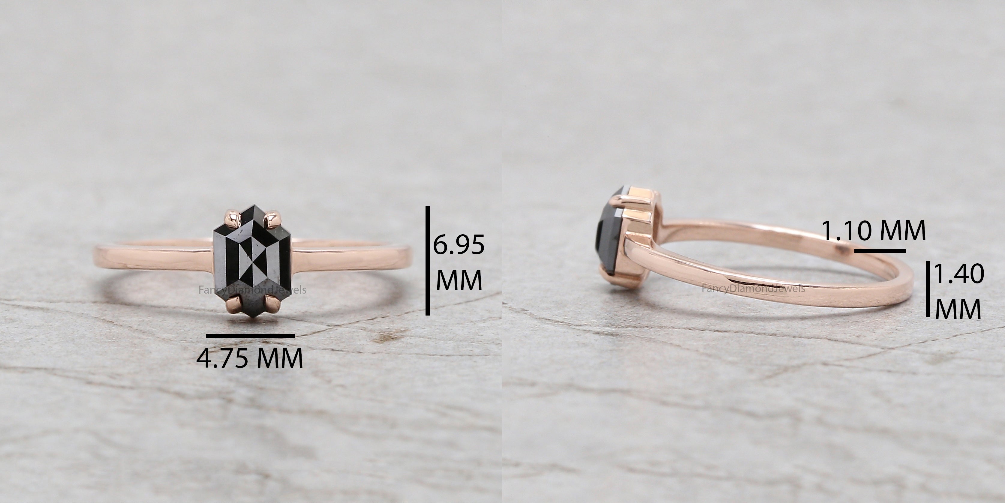 Hexagon Black Color Diamond Ring 0.88 Ct 6.70 MM Hexagon Shape Diamond Ring 14K Solid Rose Gold Silver Engagement Ring Gift For Her QN2274