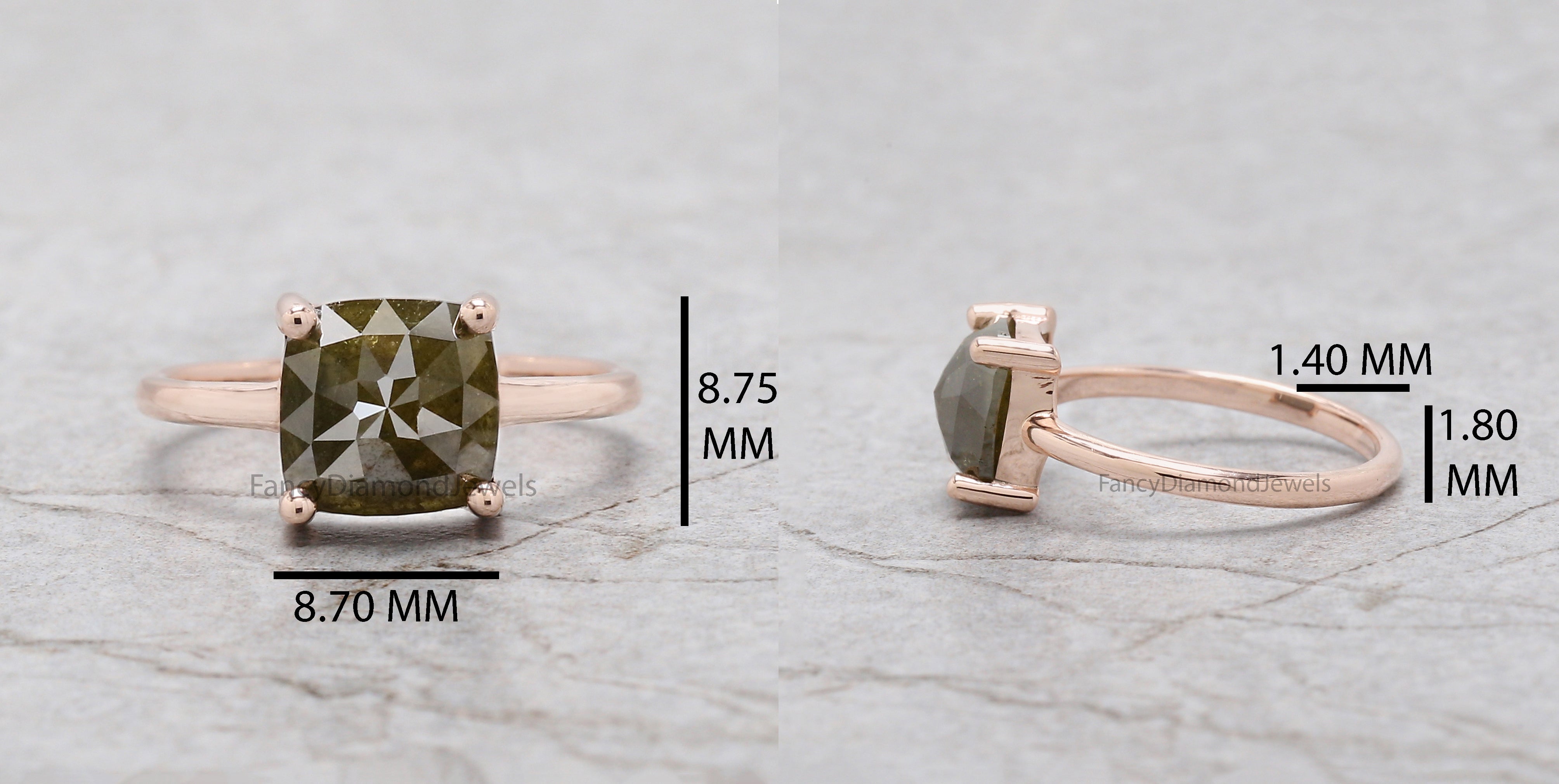 Square Cut Green Color Diamond Ring 2.60 Ct 8.05 MM Square Shape Diamond Ring 14K Solid Rose Gold Silver Engagement Ring Gift For Her QL2464