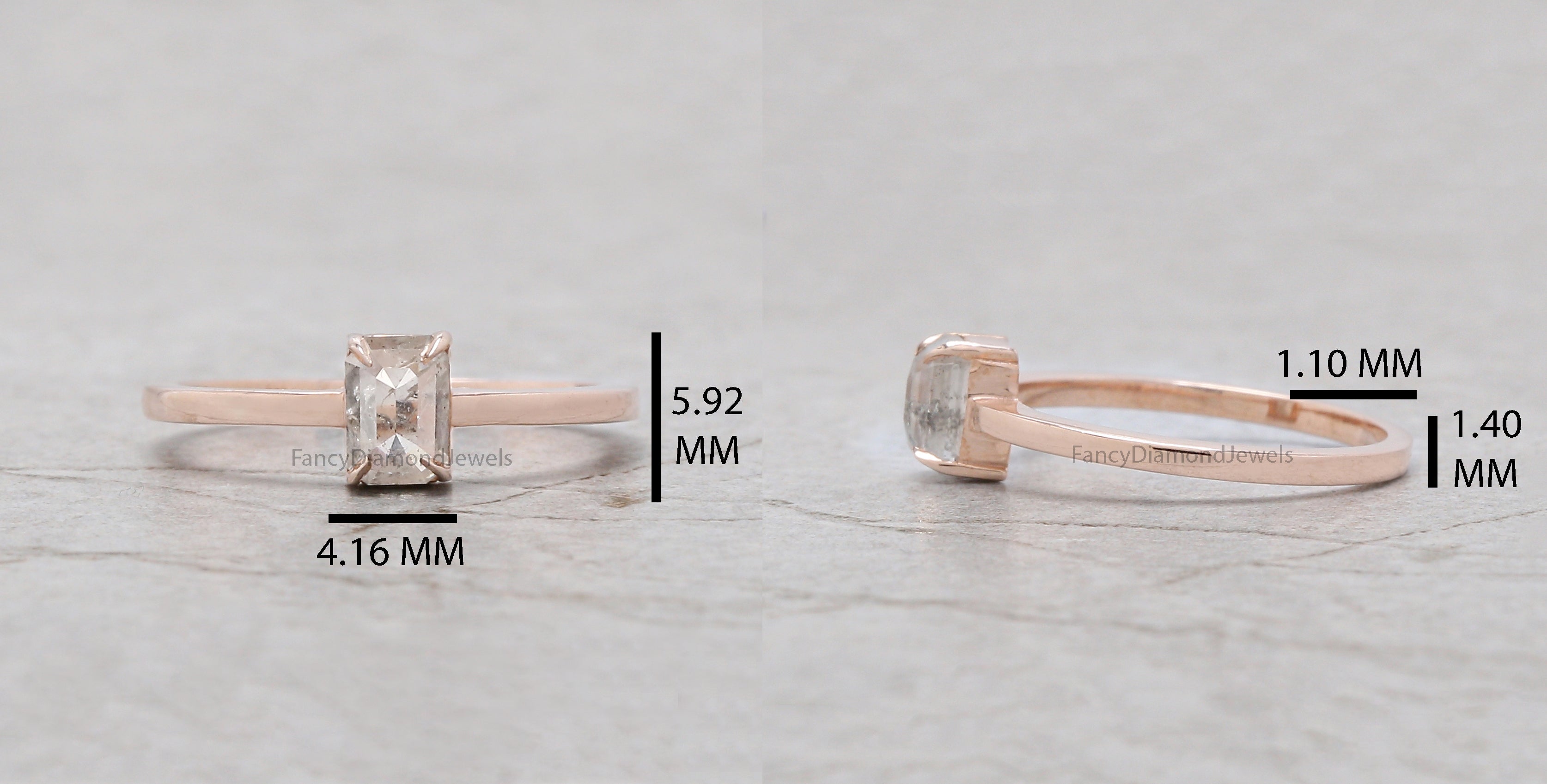 Emerald Cut Salt And Pepper Diamond Ring 0.70 Ct 5.70 MM Emerald Diamond Ring 14K Solid Rose Gold Silver Engagement Ring Gift For Her QN595
