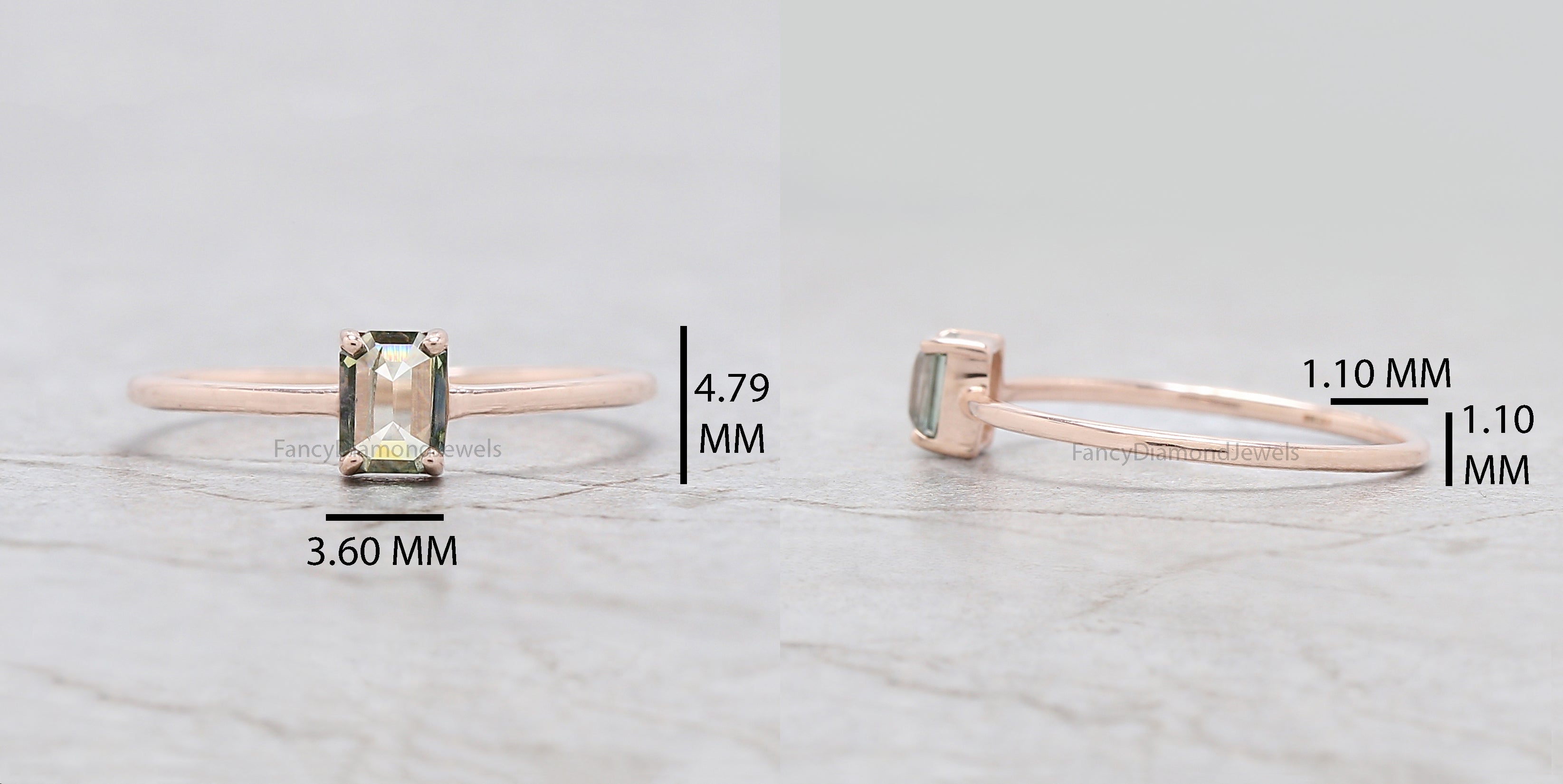 Emerald Cut Green Color Diamond Ring 0.36 Ct 4.60 MM Emerald Diamond Ring 14K Solid Rose Gold Silver Engagement Ring Gift For Her QN1168