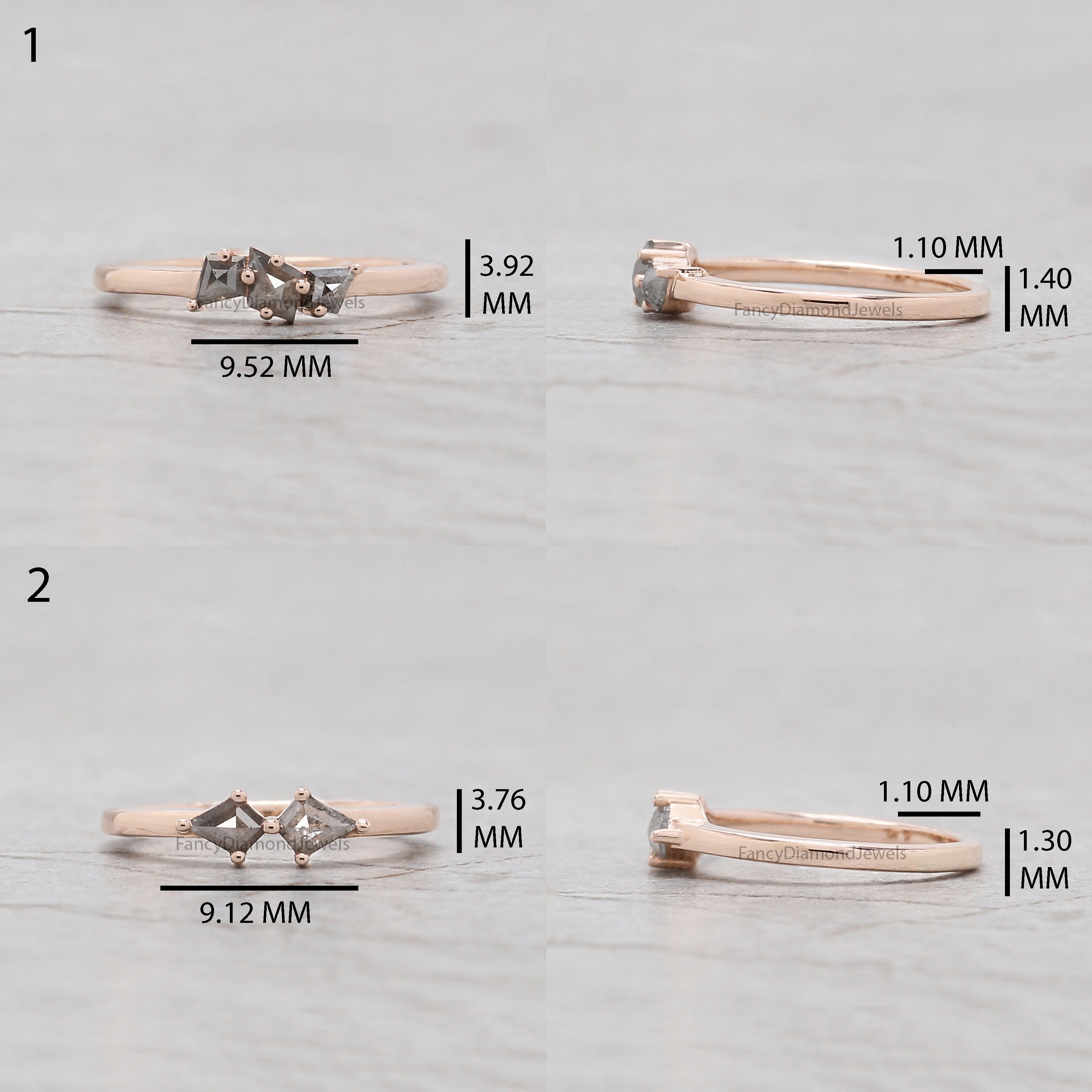 Salt And Pepper Pair Diamond Midi Ring, Kite Shape Engagement Ring, Salt And Pepper Diamond Ring, Full Finger Ring, Finger pair Ring KDN2297