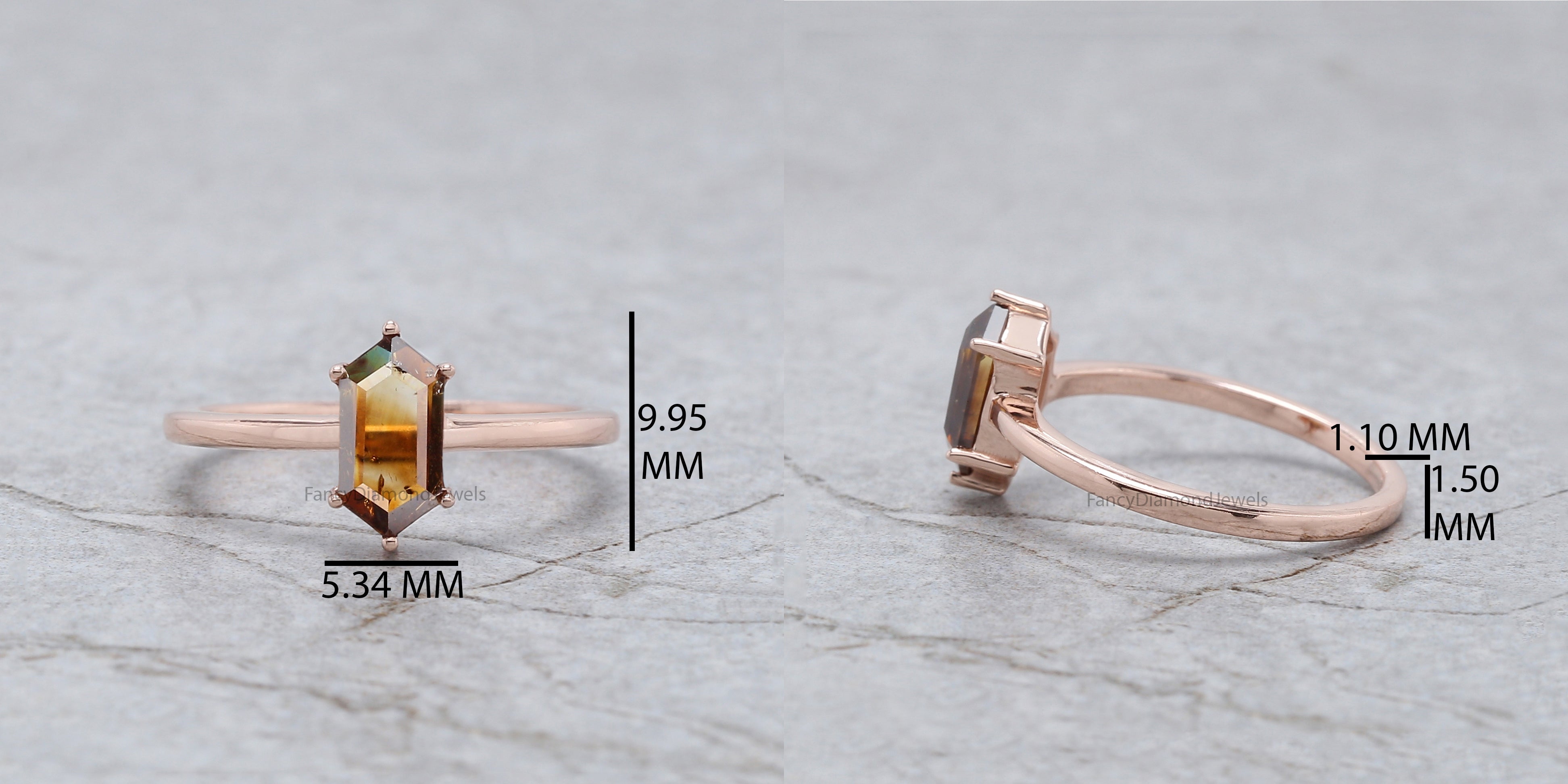 Hexagon Brown Color Diamond Ring 0.93 Ct 8.80 MM Hexagon Shape Diamond Ring 14K Solid Rose Gold Silver Engagement Ring Gift For Her QL1657