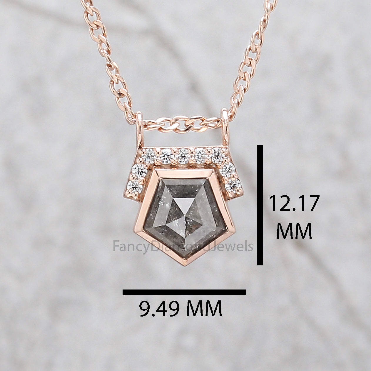 Pentagon Cut Salt And Pepper Diamond Pendant 1.31 Ct 6.75 MM Pentagon Shape Diamond Pendant 14K Rose Gold Silver Engagement Pendant QN521