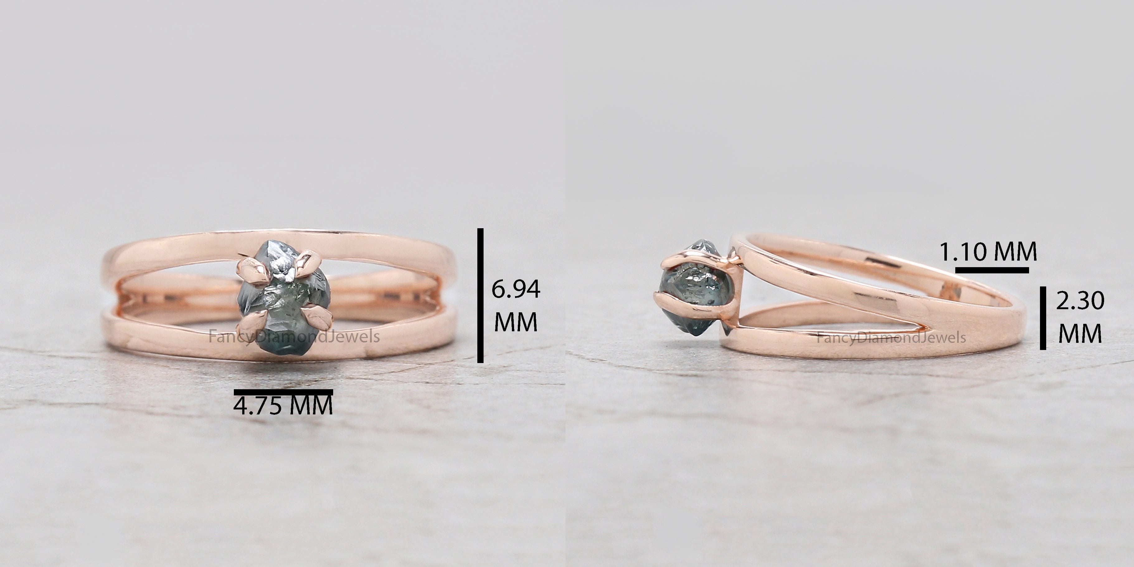 Rough Blue Color Diamond Ring 1.01 Ct 6.07 MM Crystal Rough Diamond Ring 14K Solid Rose Gold Silver Engagement Ring Gift For Her QL2229