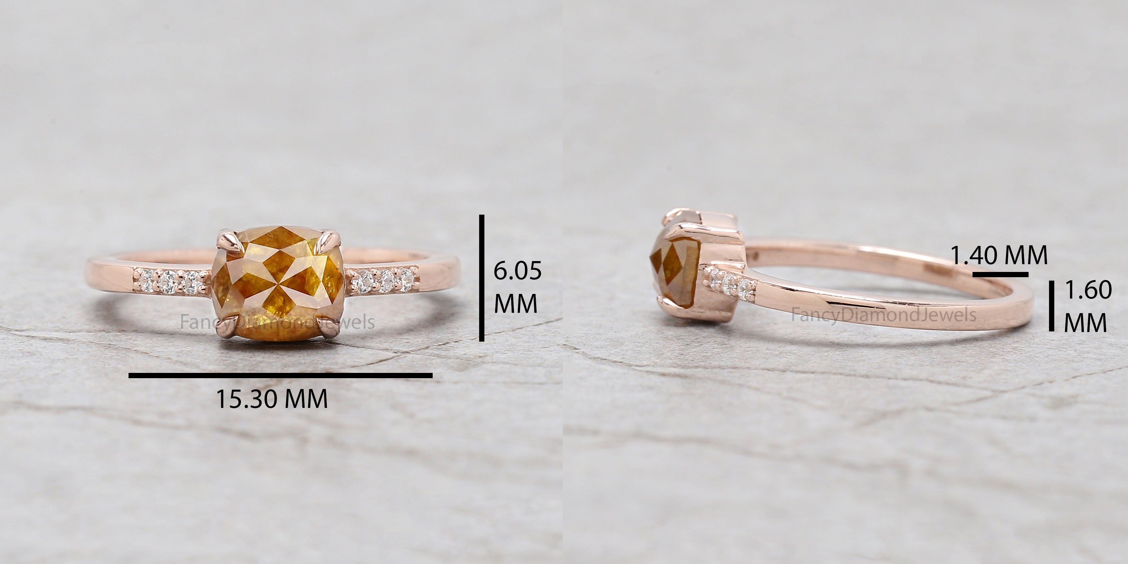 Cushion Yellow Color Diamond Ring 1.39 Ct 6.92 MM Brown Cushion Diamond Ring 14K Solid Rose Gold Silver Engagement Ring Gift For Her QL2885