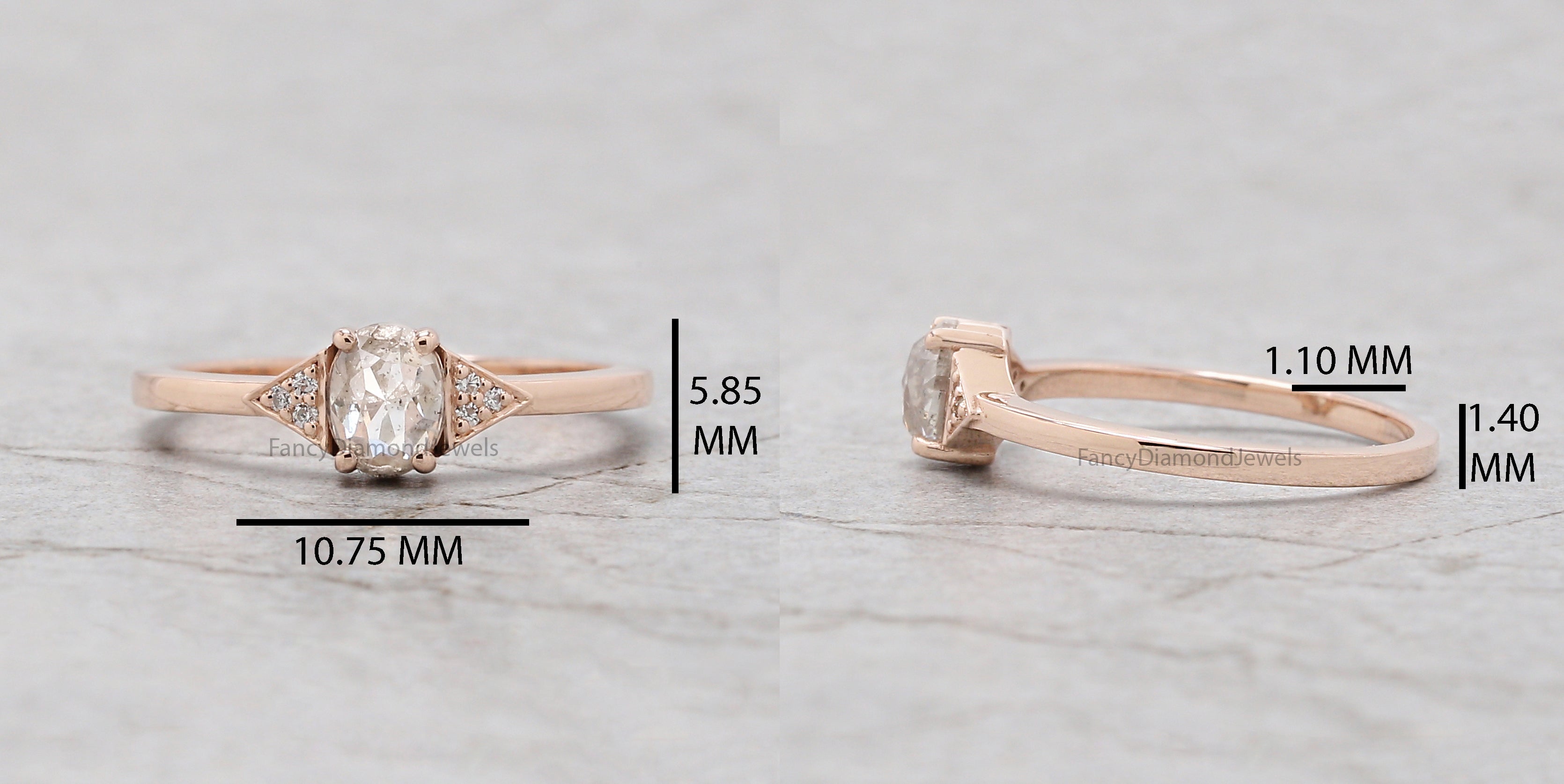 Oval Cut Salt And Pepper Diamond Ring 0.51 Ct 5.65 MM Oval Diamond Ring 14K Solid Rose Gold Silver Oval Engagement Ring Gift For Her QN980