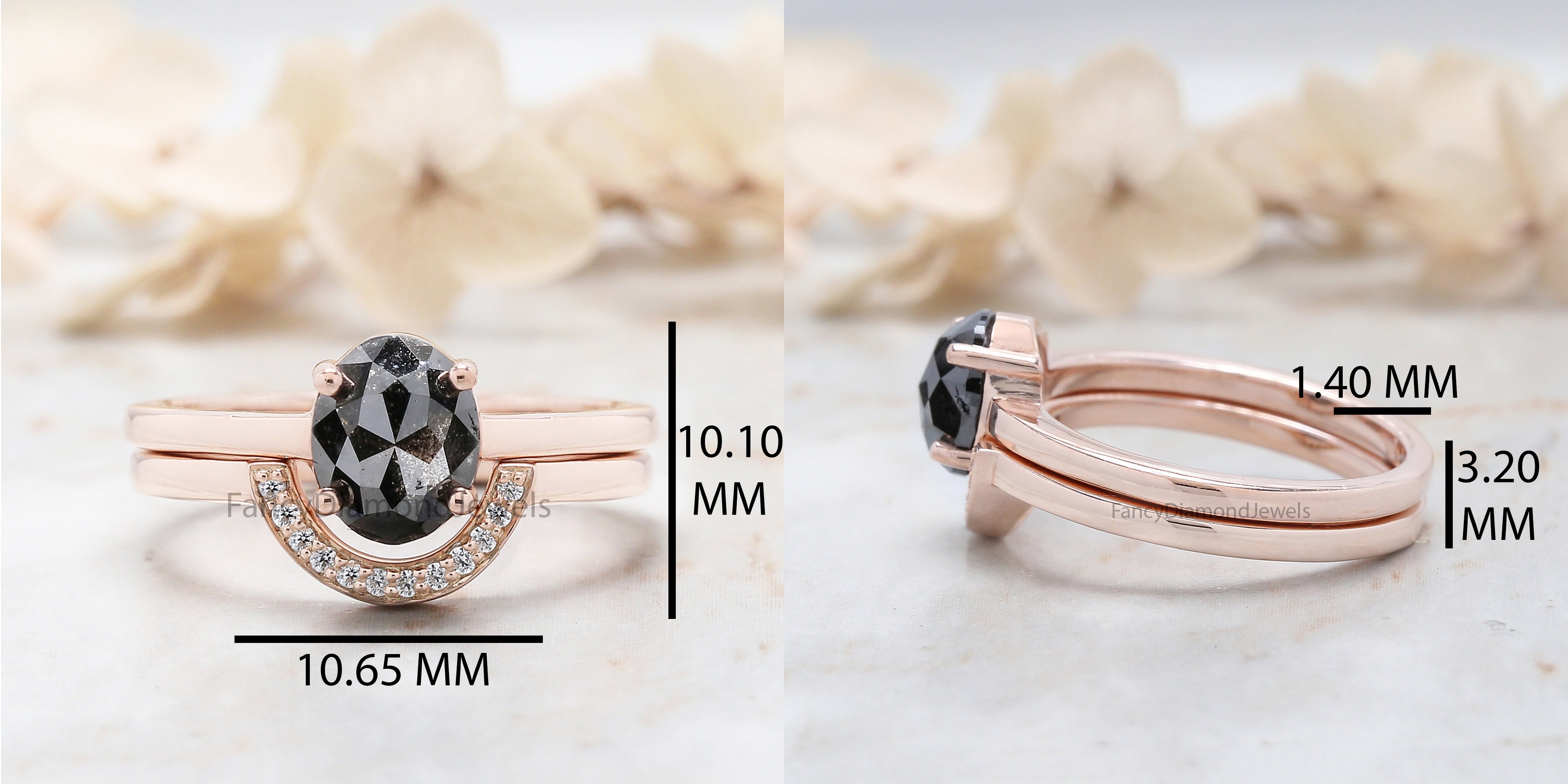 Oval Cut Salt And Pepper Diamond Ring 1.28 Ct 7.55 MM Oval Diamond Ring 14K Solid Rose Gold Silver Oval Engagement Ring Gift For Her QL3079