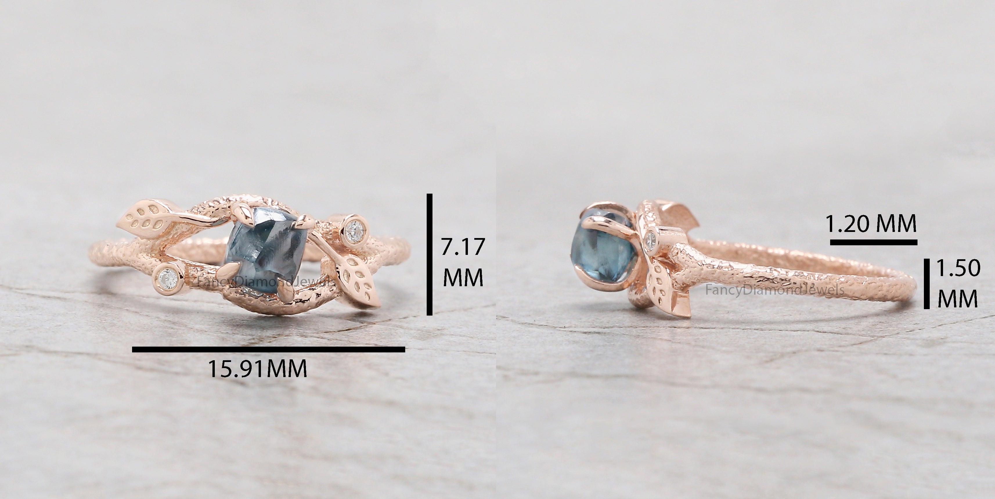 Rough Blue Color Diamond Ring 0.81 Ct 5.45 MM Crystal Rough Diamond Ring 14K Solid Rose Gold Silver Engagement Ring Gift For Her QL2228
