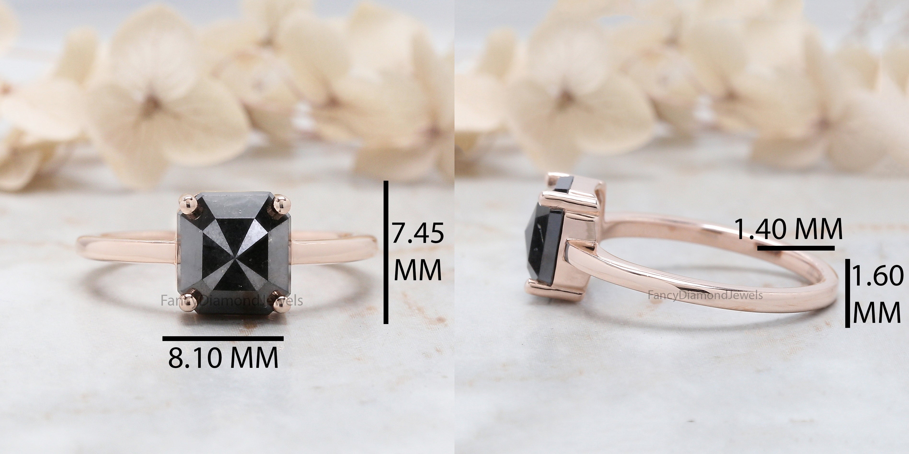 Emerald Cut Black Color Diamond Ring 2.21 Ct 8.00 MM Emerald Diamond Ring 14K Solid Rose Gold Silver Engagement Ring Gift For Her QL3083