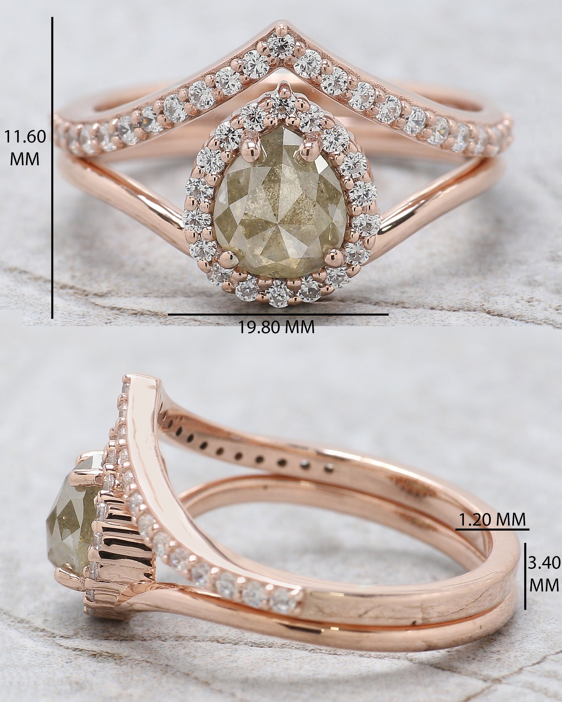 Pear Grey Color Diamond Ring 1.09 Ct 6.50 MM Pear Yellow Diamond Ring 14K Solid Rose Gold Silver Pear Engagement Ring Gift For Her QN7232